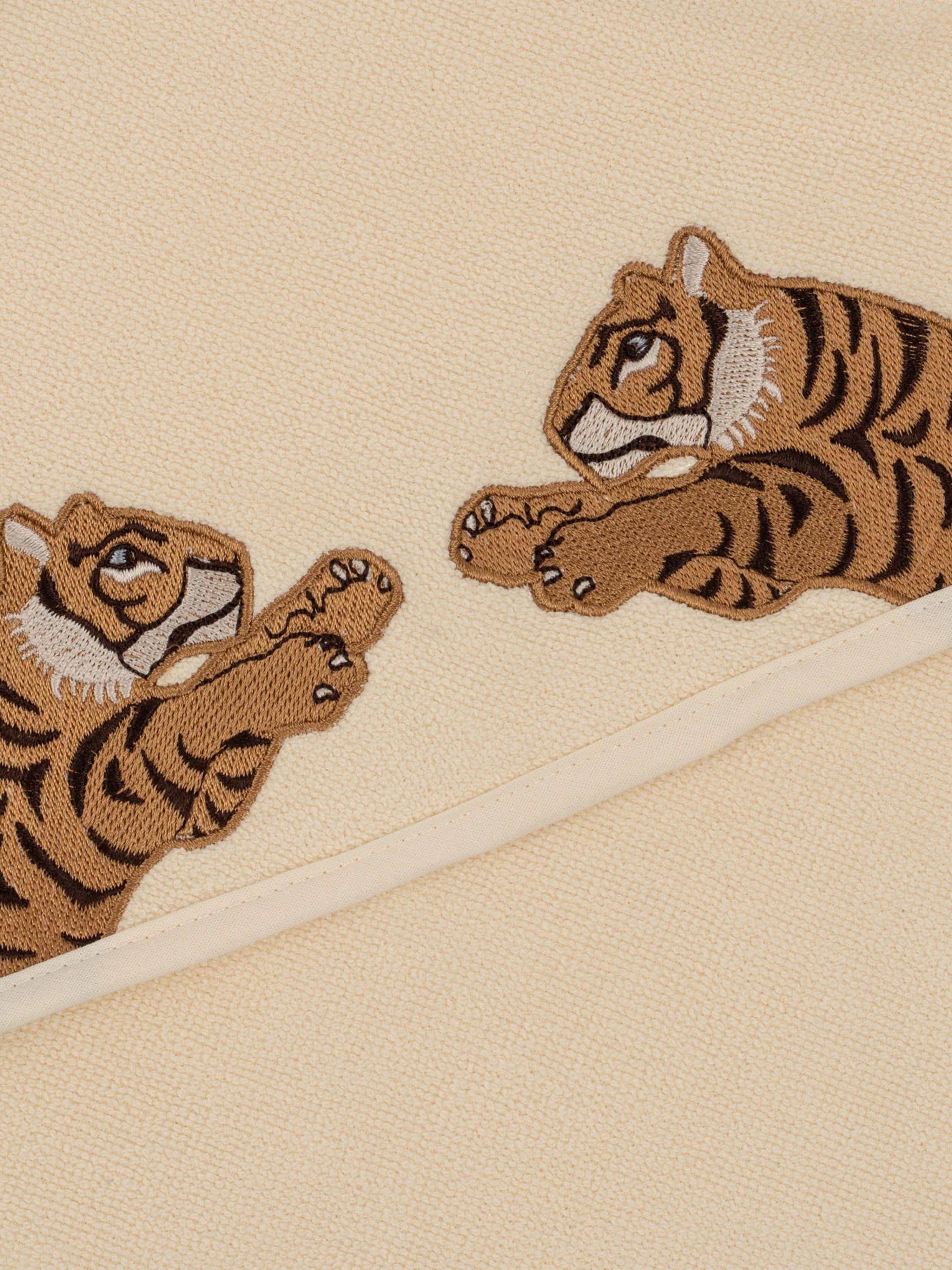 Konges Sløjd Kids Embroidered Tiger Terry Towel in Beige