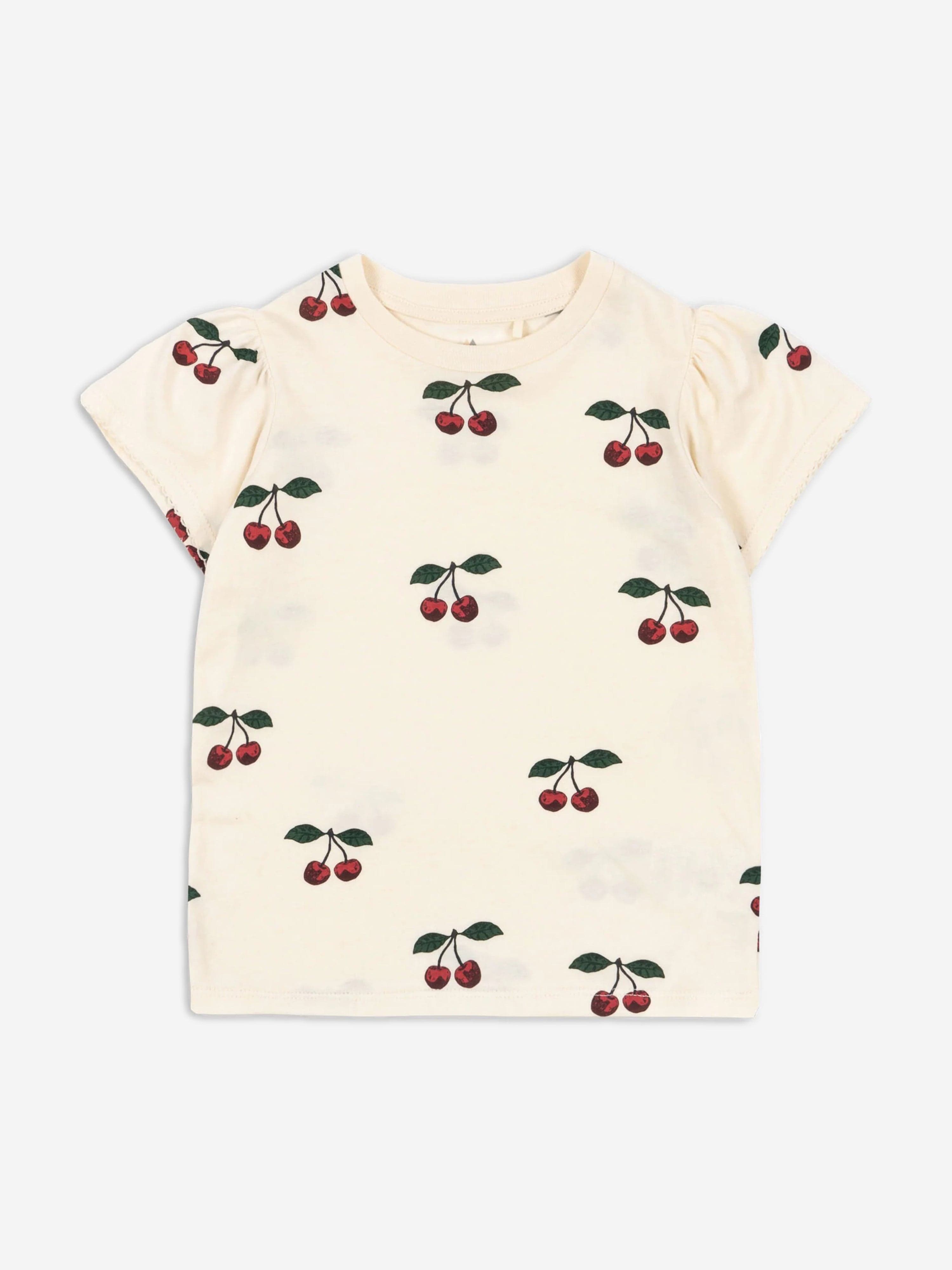 Konges Sløjd Girls Famo Puff Cherry T-Shirt in Ivory