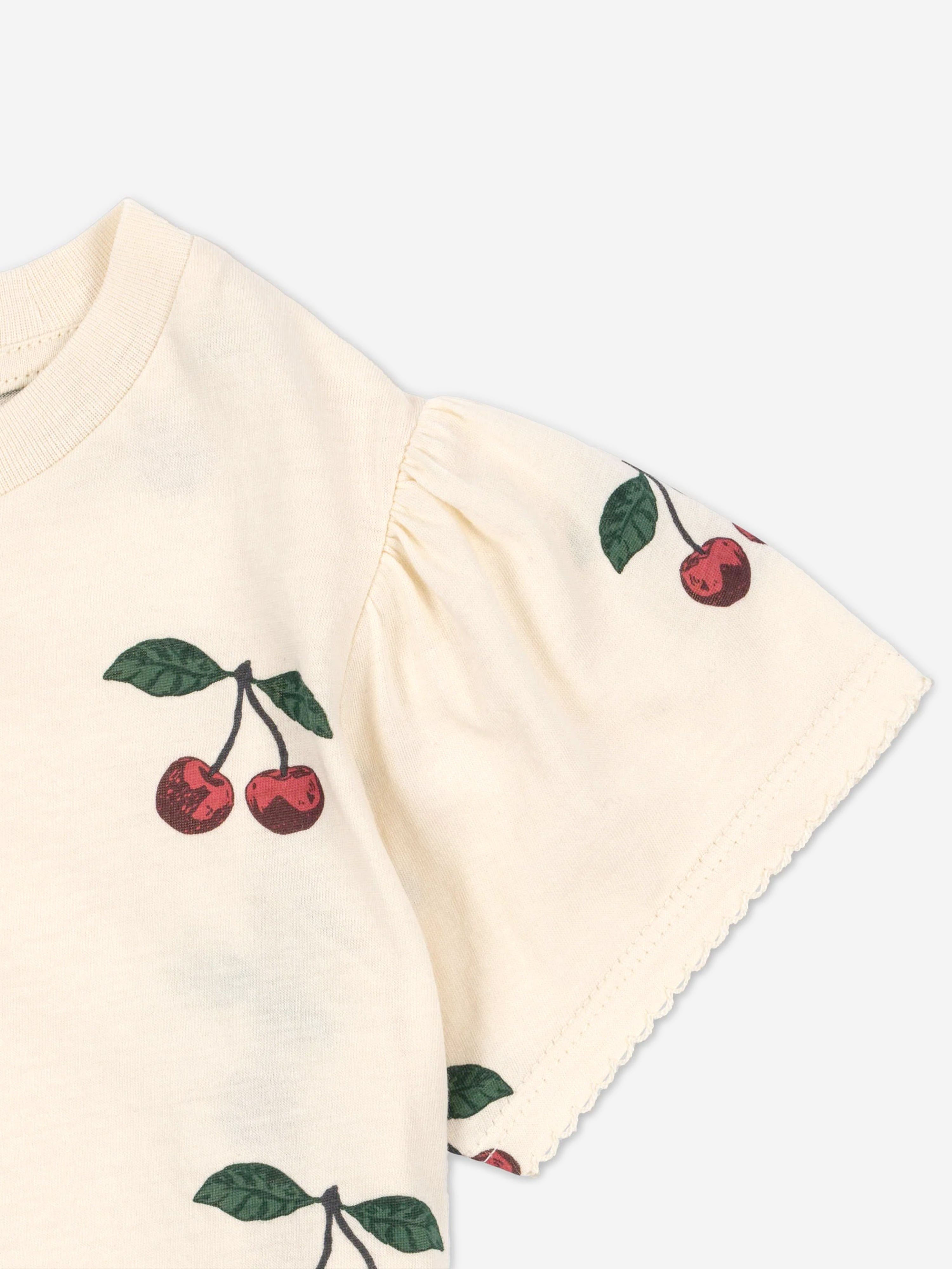 Konges Sløjd Girls Famo Puff Cherry T-Shirt in Ivory