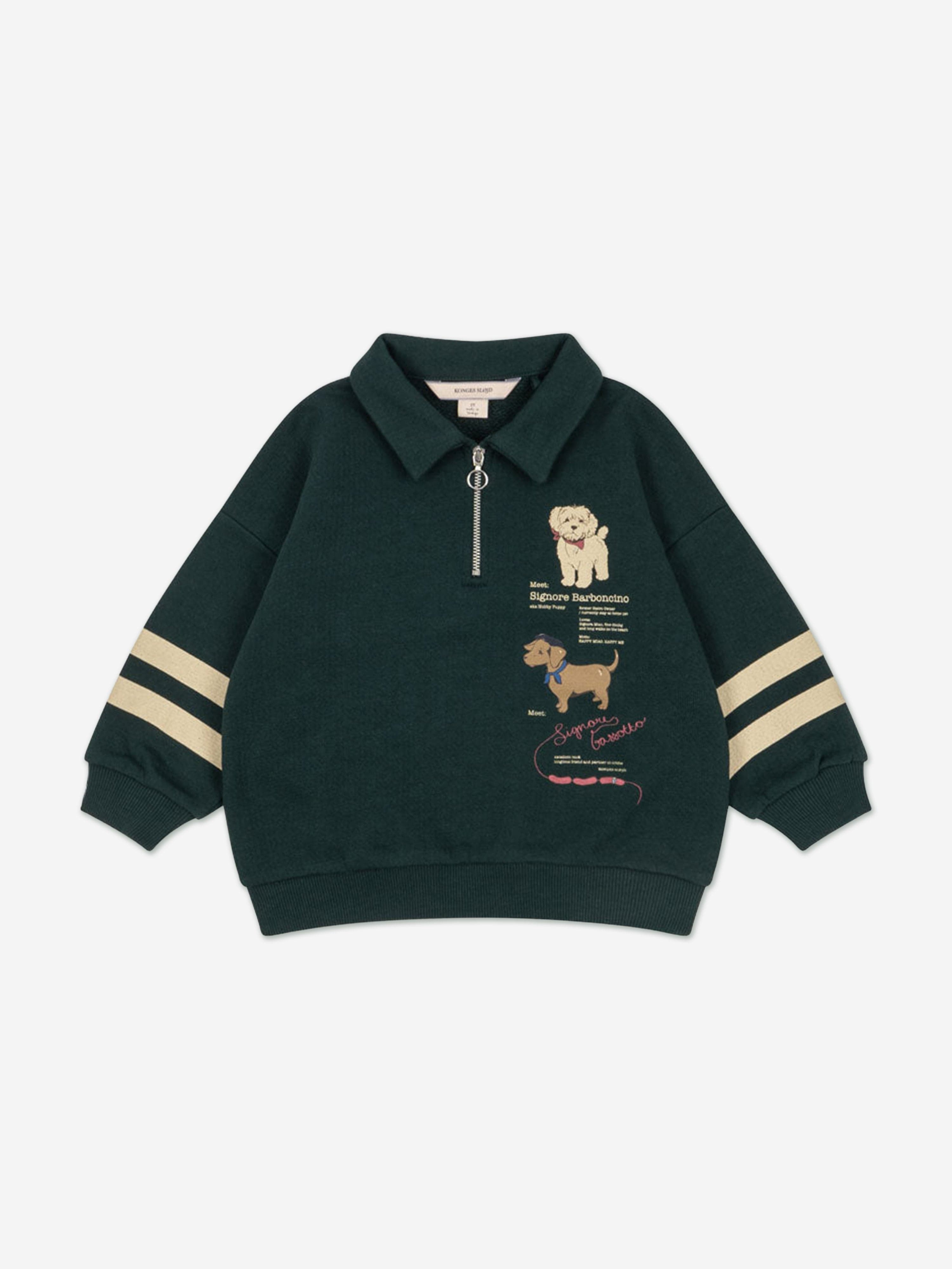 Konges Sløjd Boys Doggy Half Zip Sweatshirt in Green