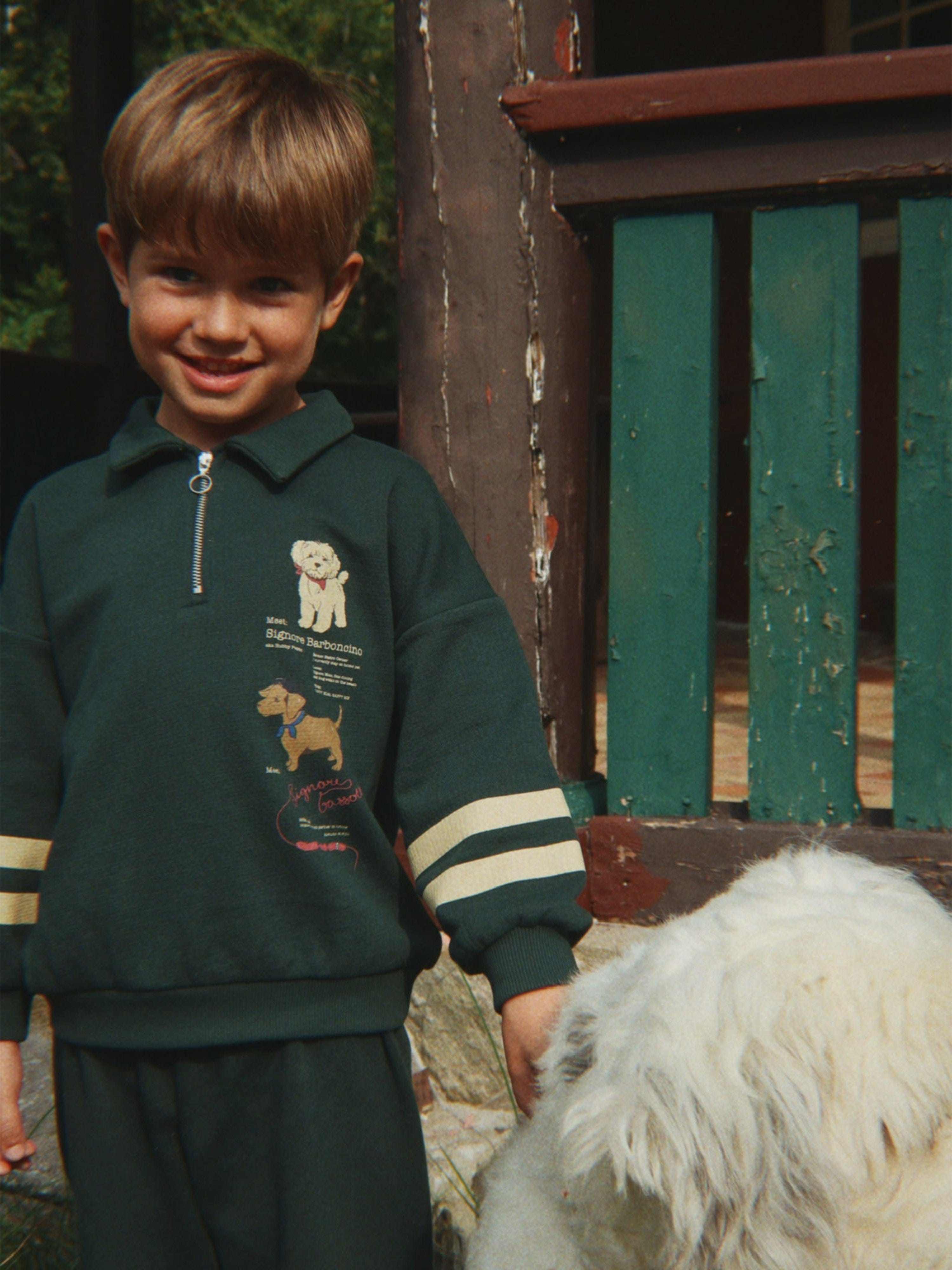 Konges Sløjd Boys Doggy Half Zip Sweatshirt in Green
