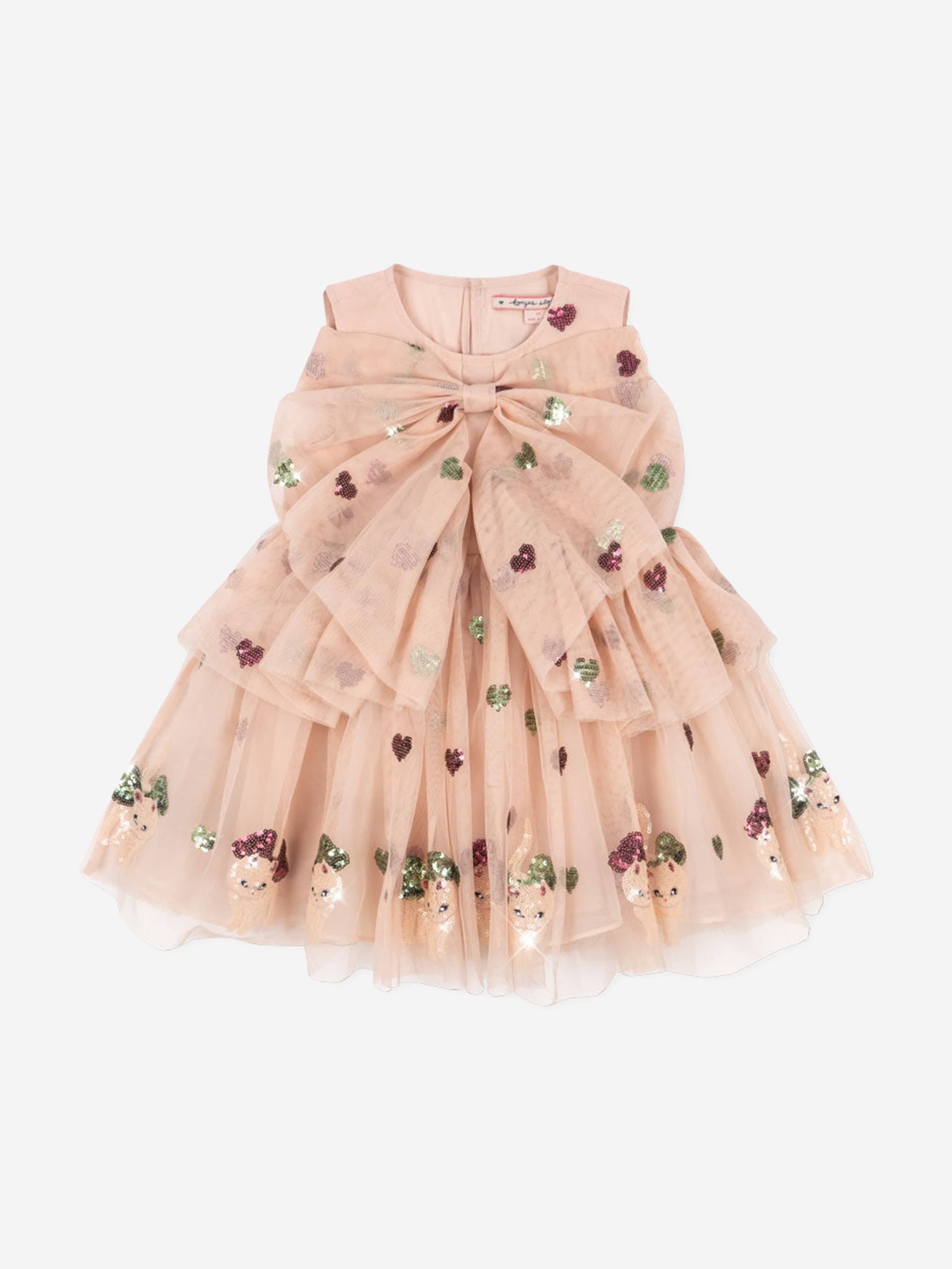 Konges Sløjd Girls Yvonne Bow Dress in Pink