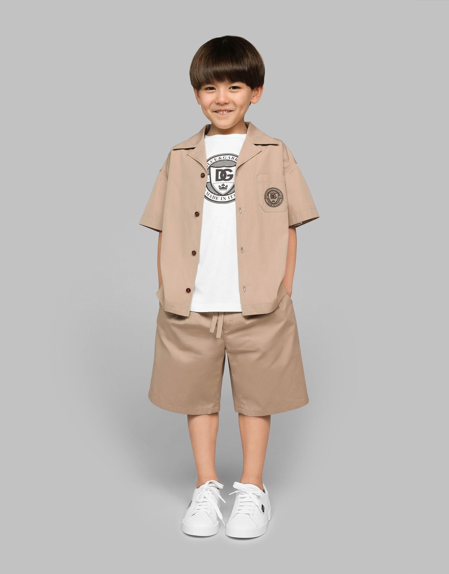 Dolce & Gabbana Boys Embroidered Pocket Shirt in Beige