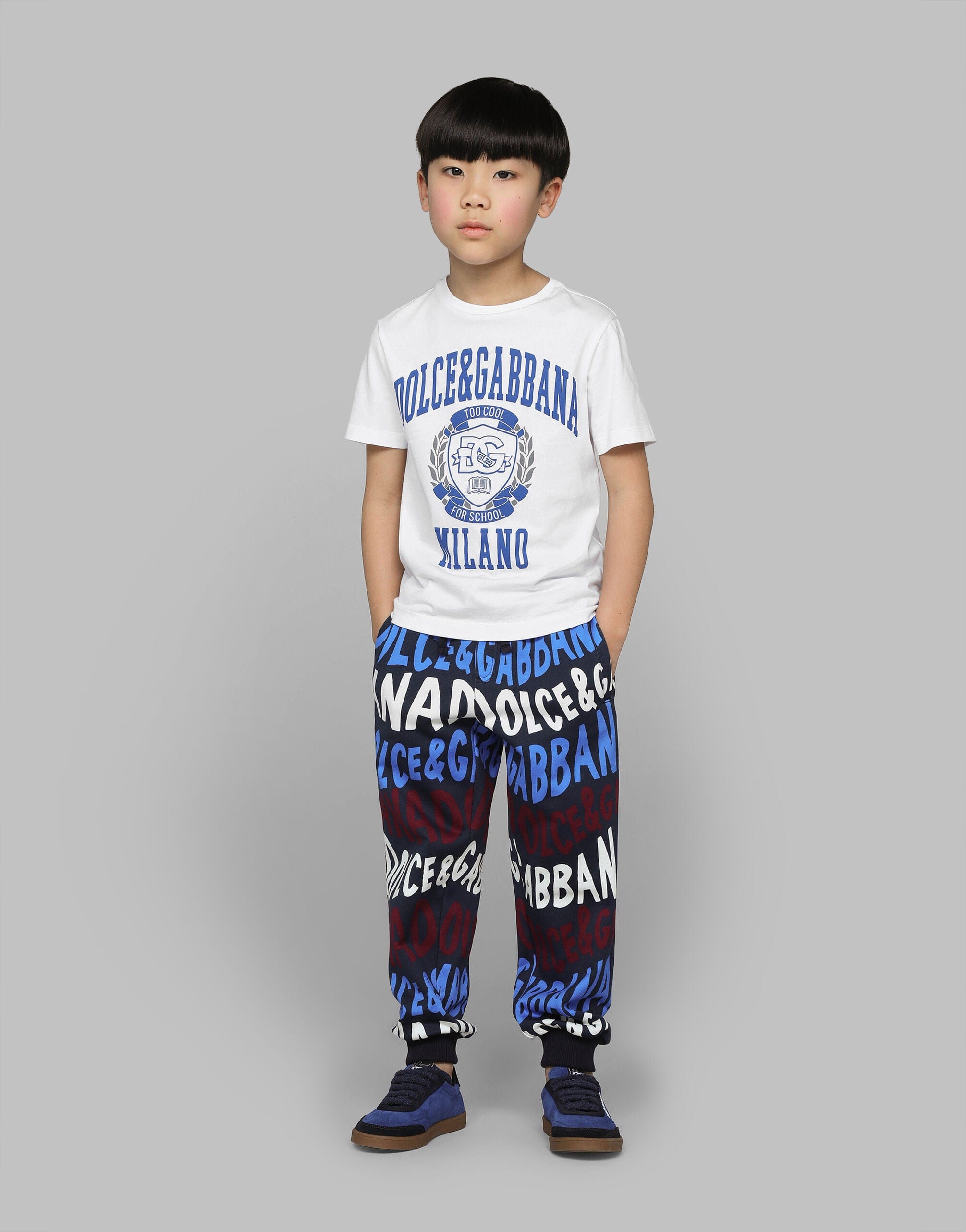 Dolce & Gabbana Boys Too Cool For School Crest T-Shirt in White