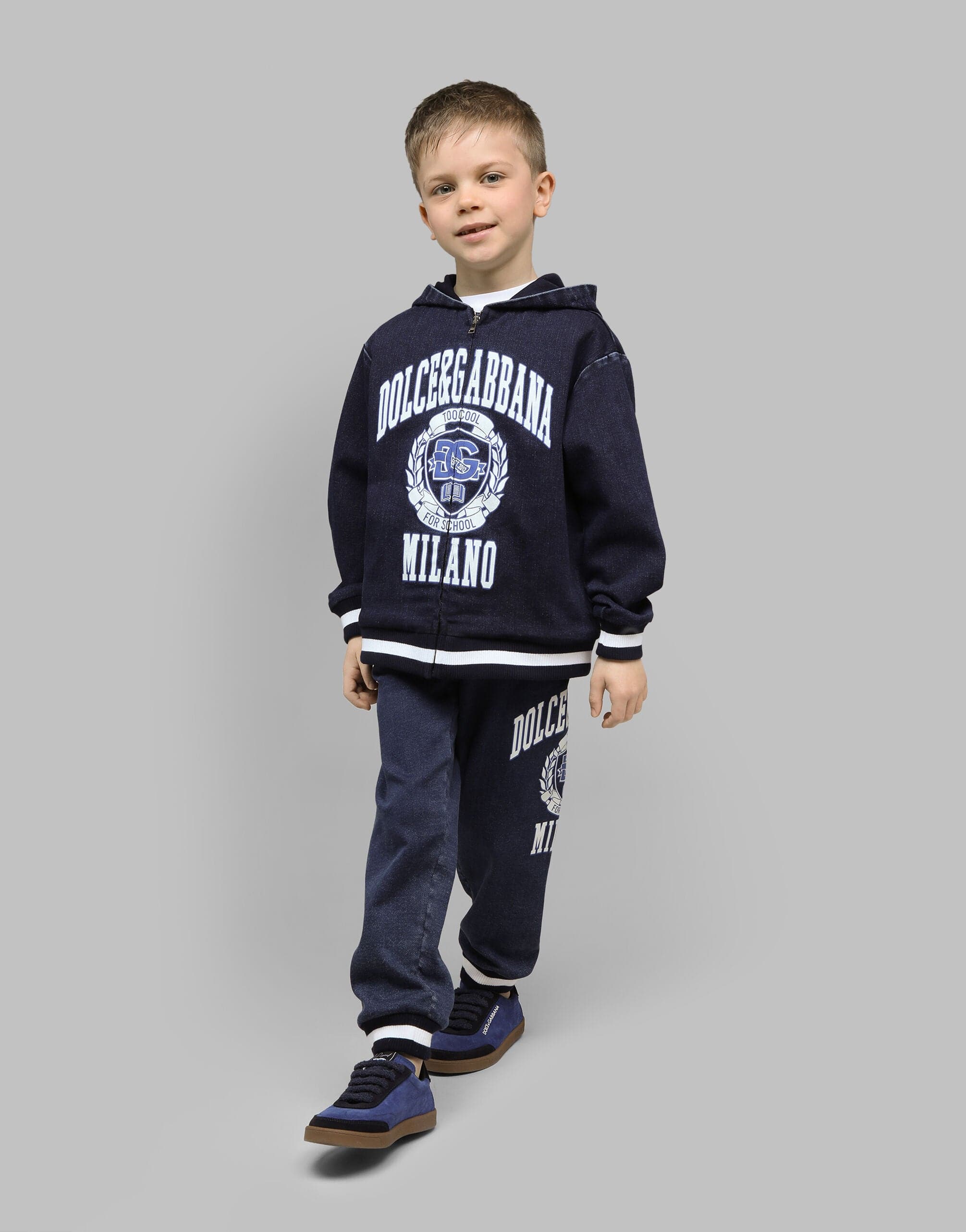 Dolce & Gabbana Boys Too Cool For SchoolMilano Logo Zip Up Top in Blue