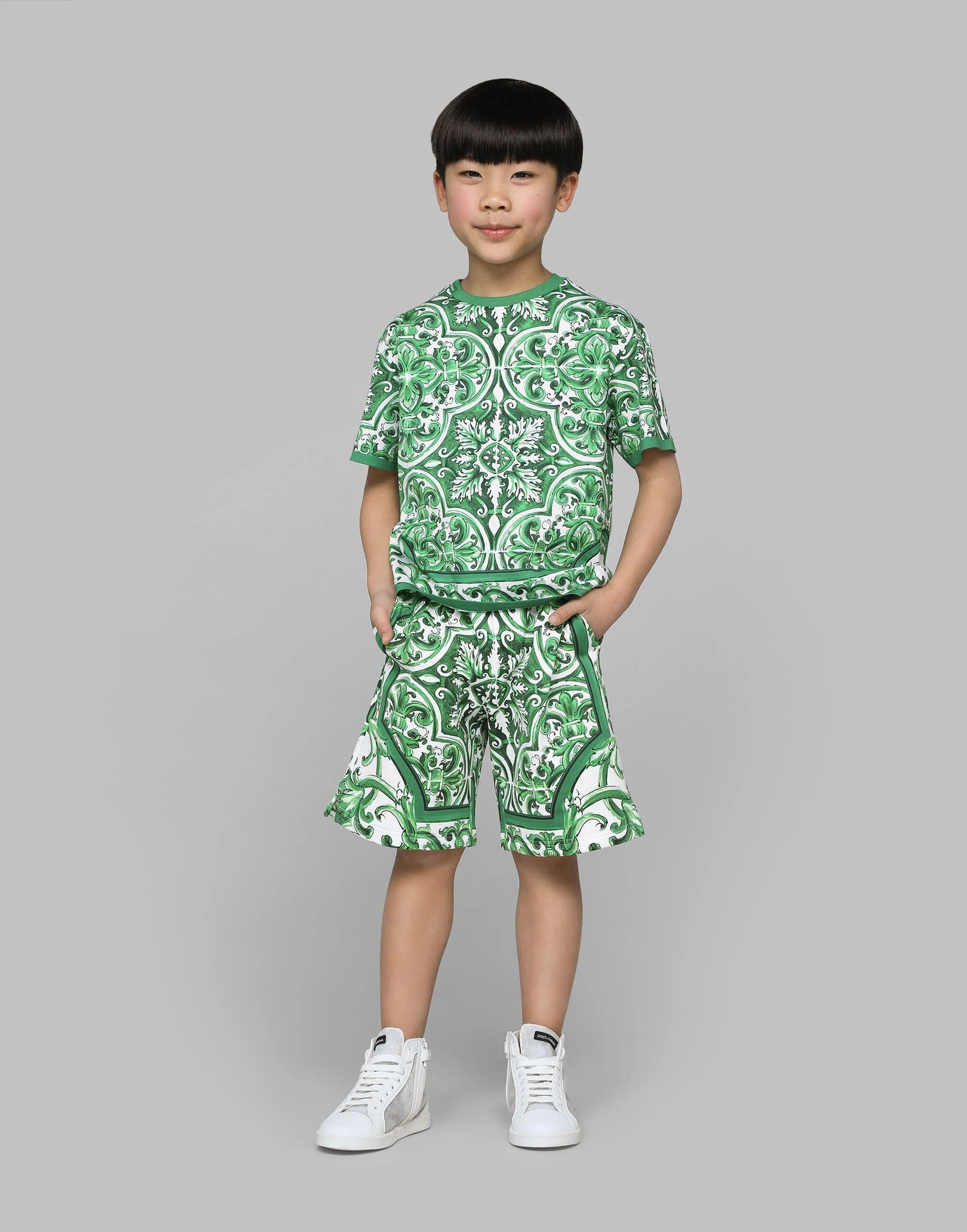 Dolce & Gabbana Boys Maiolica Print T-Shirt in Green