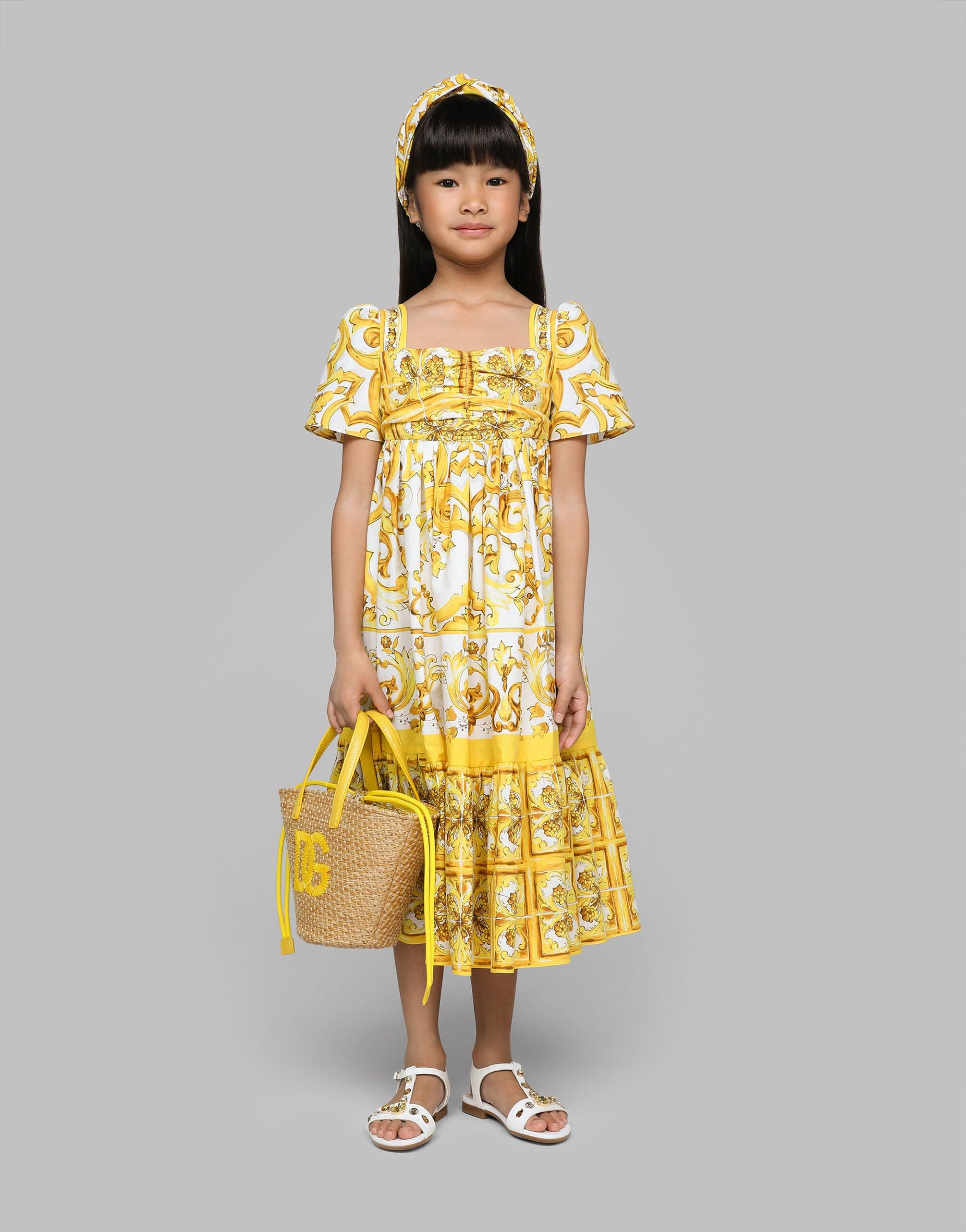 Dolce & Gabbana Girls Maiolica Maxi Dress in Yellow