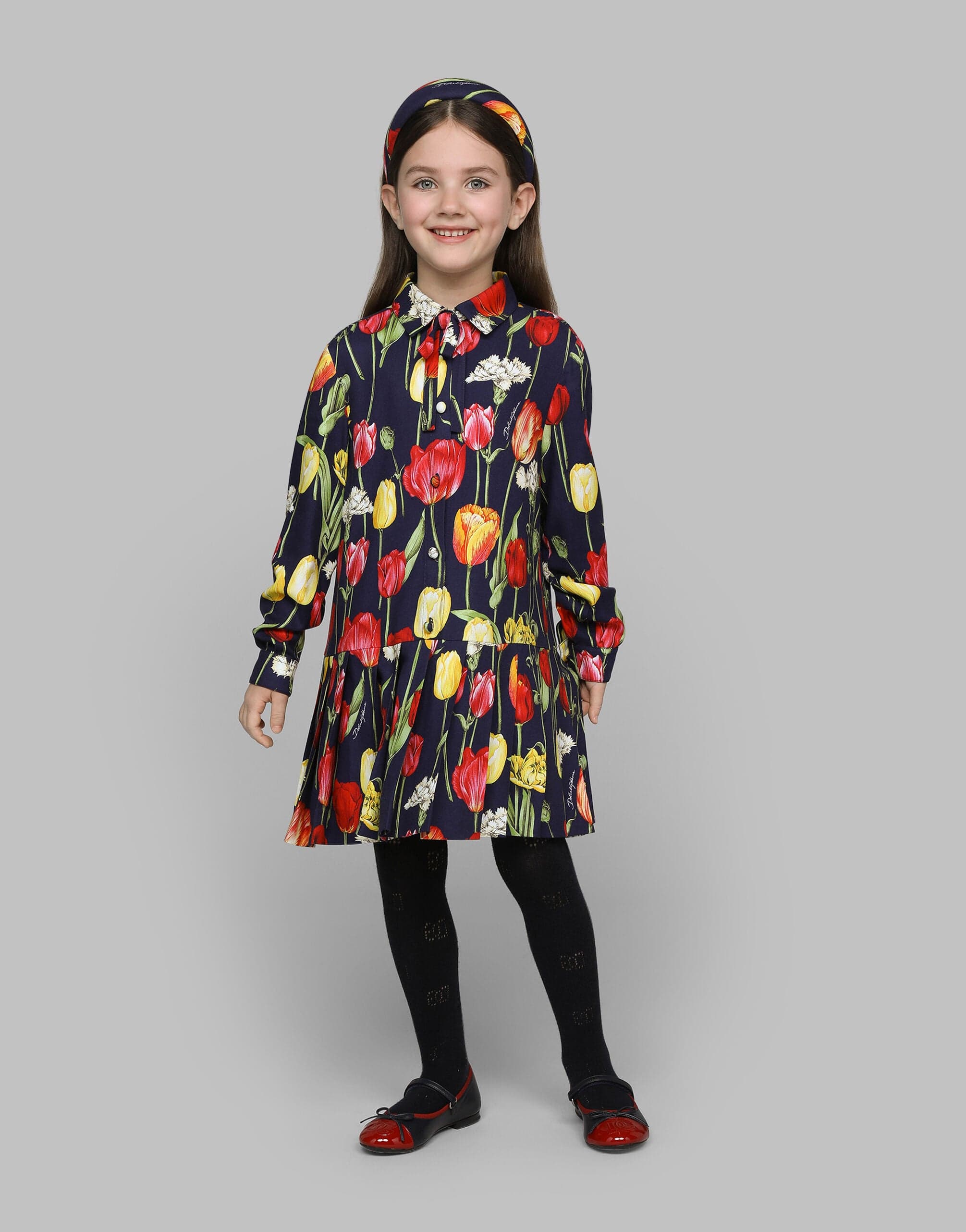 Dolce & Gabbana Girls Tulip Print Dress in Multicolour