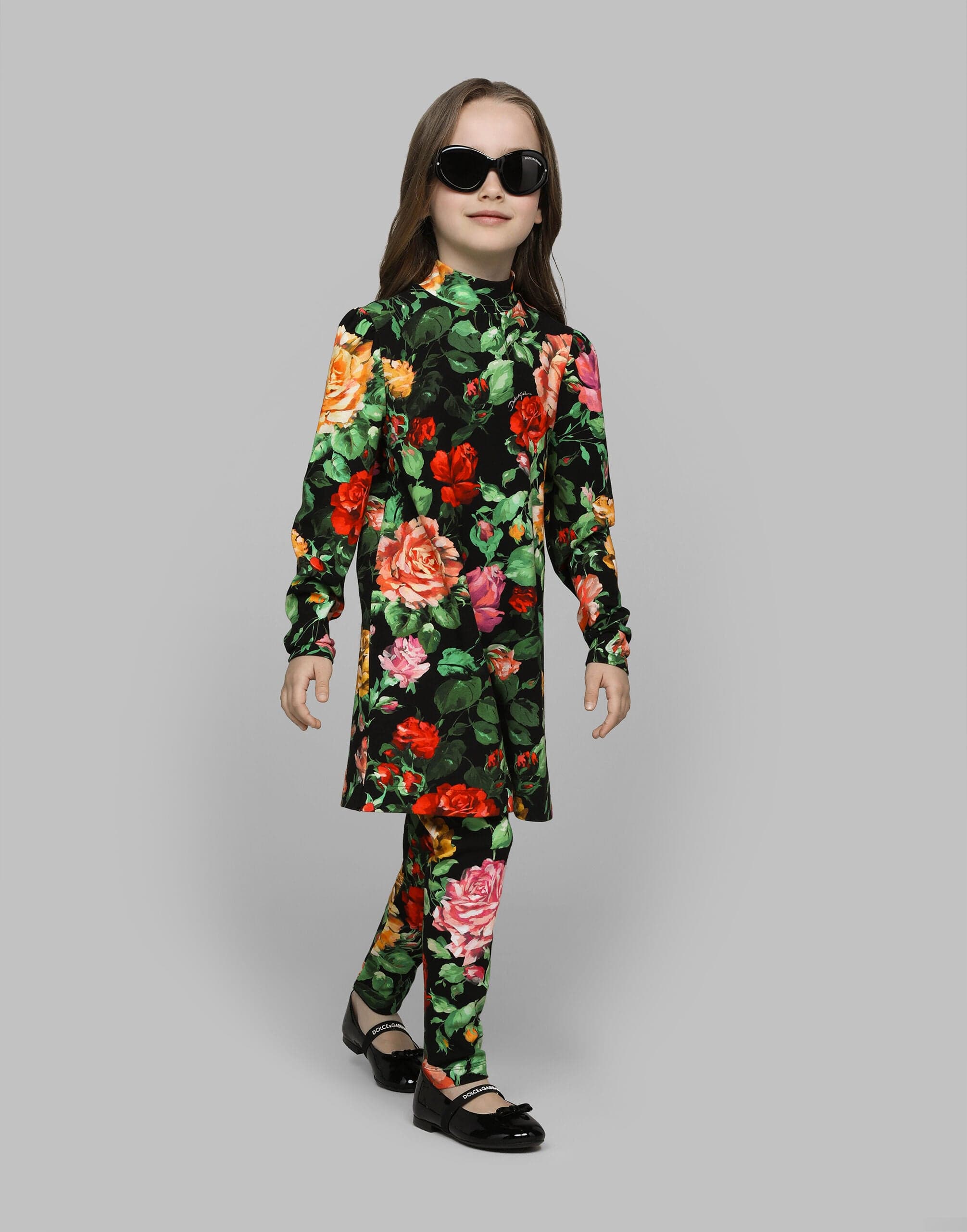 Dolce & Gabbana Girls Rose Print Leggings in Multicolour