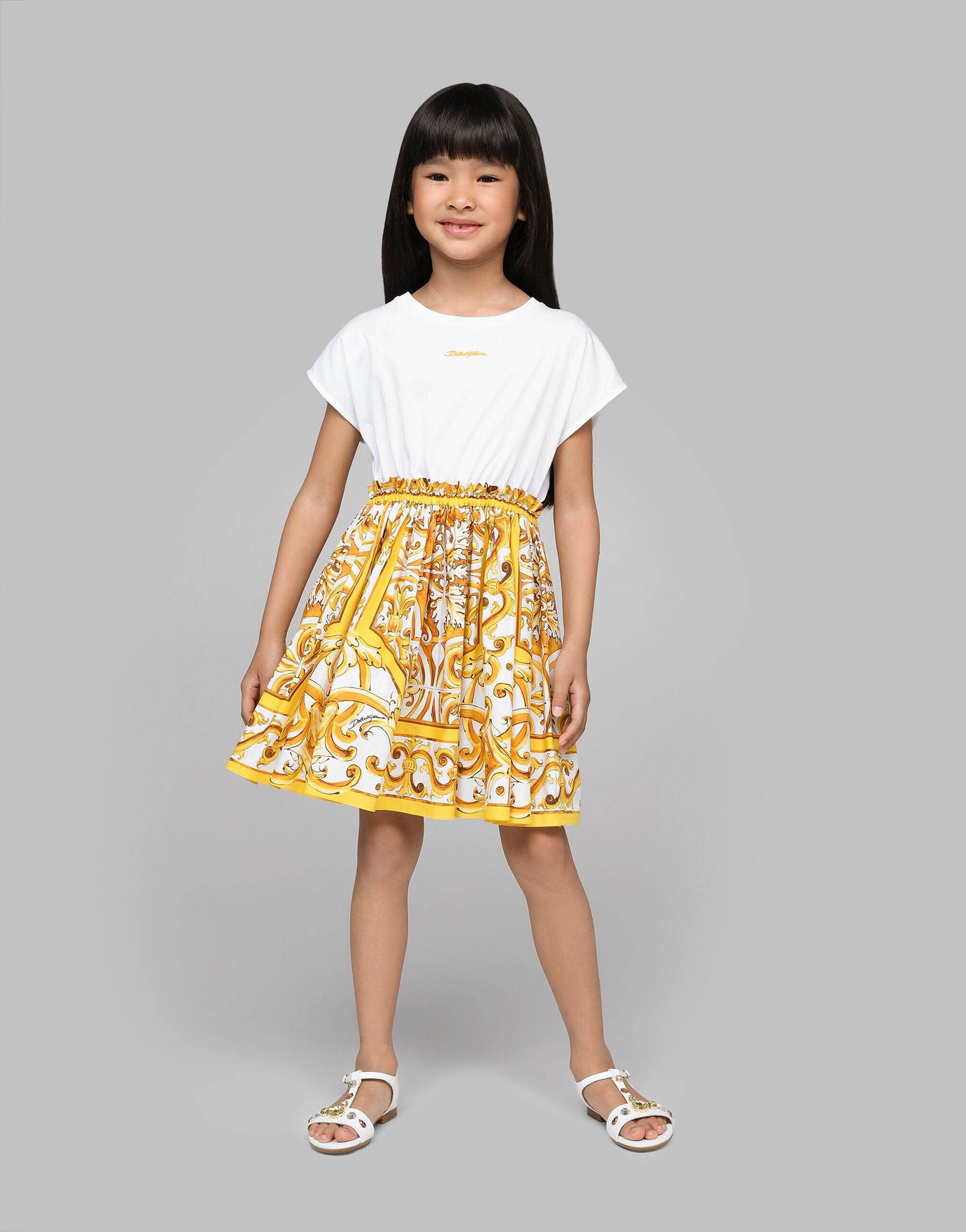 Dolce & Gabbana Girls Cotton Maiolica Dress in Multicolour