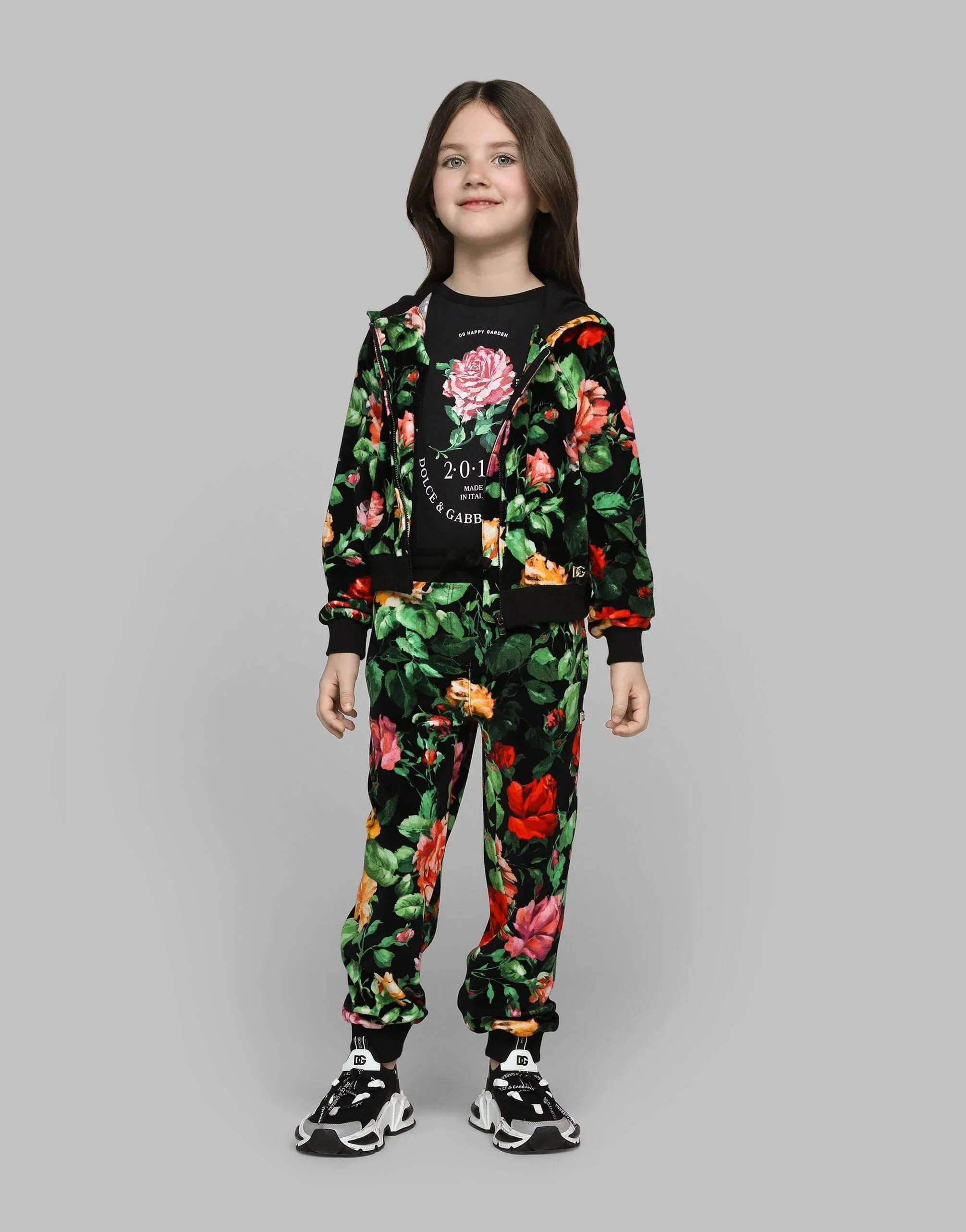 Dolce & Gabbana Girls Rose Print Joggers in Multicolour