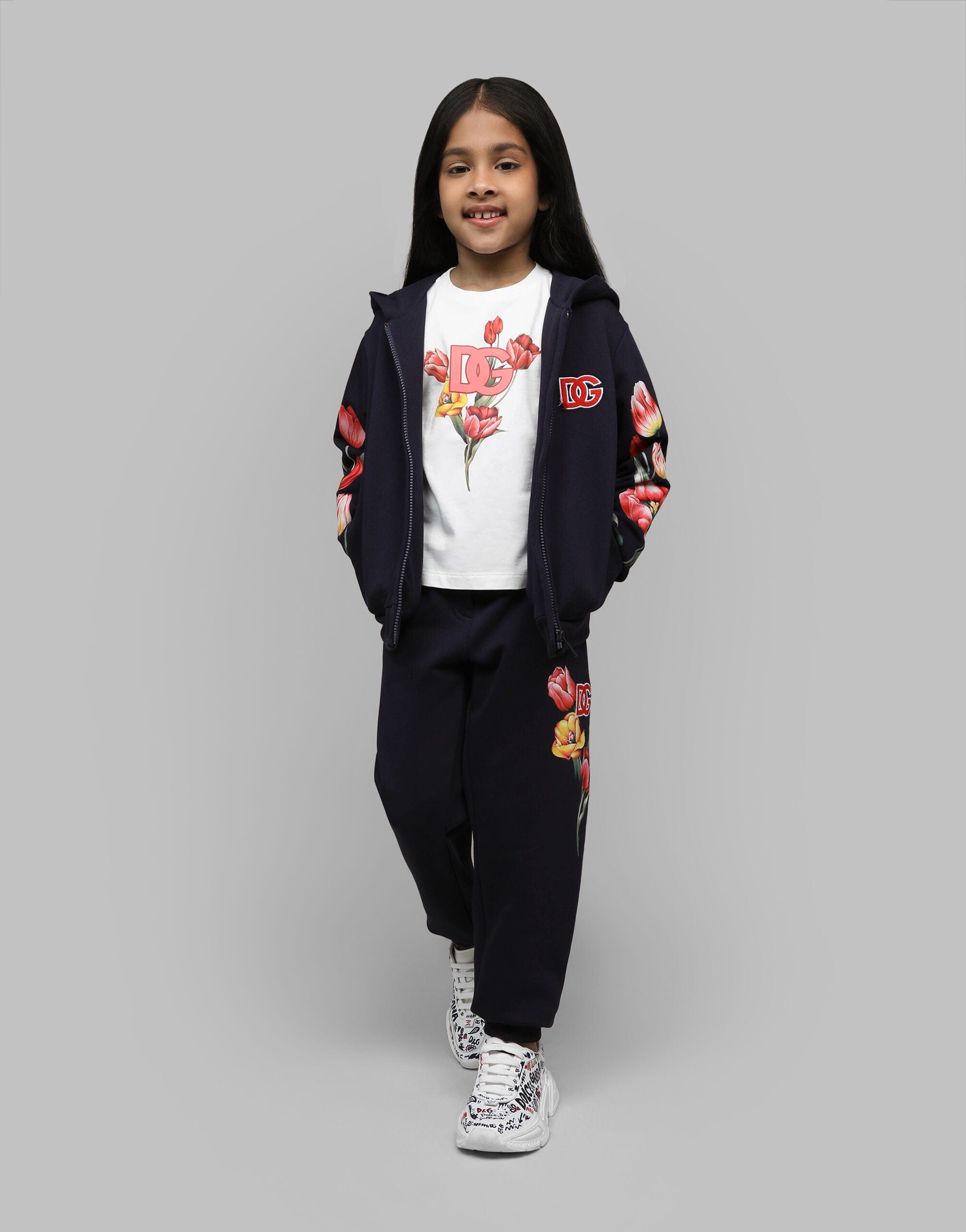 Dolce & Gabbana Girls Embroidered Tulip Joggers in Navy