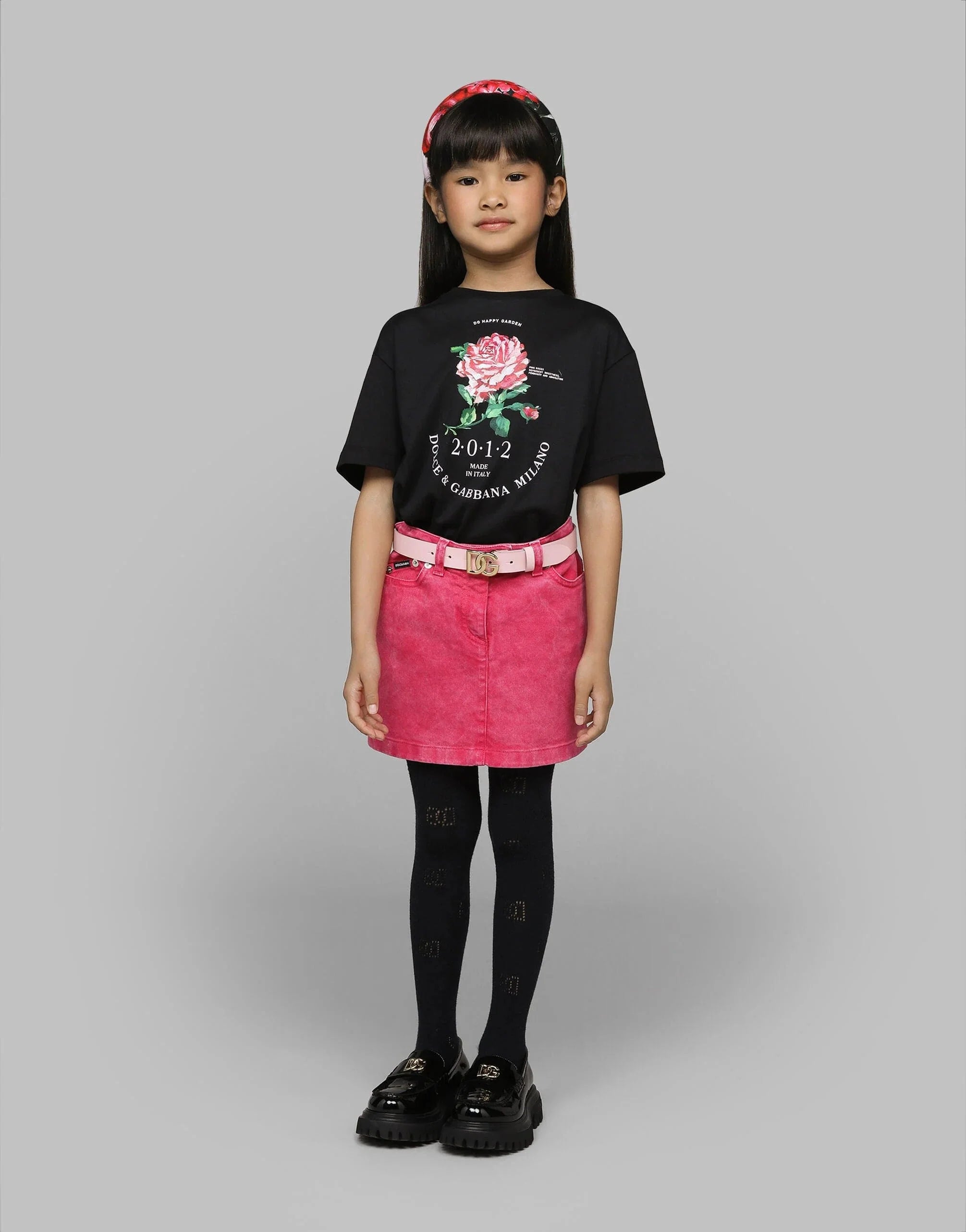 Dolce & Gabbana Girls Glitter Rose T-Shirt in Black