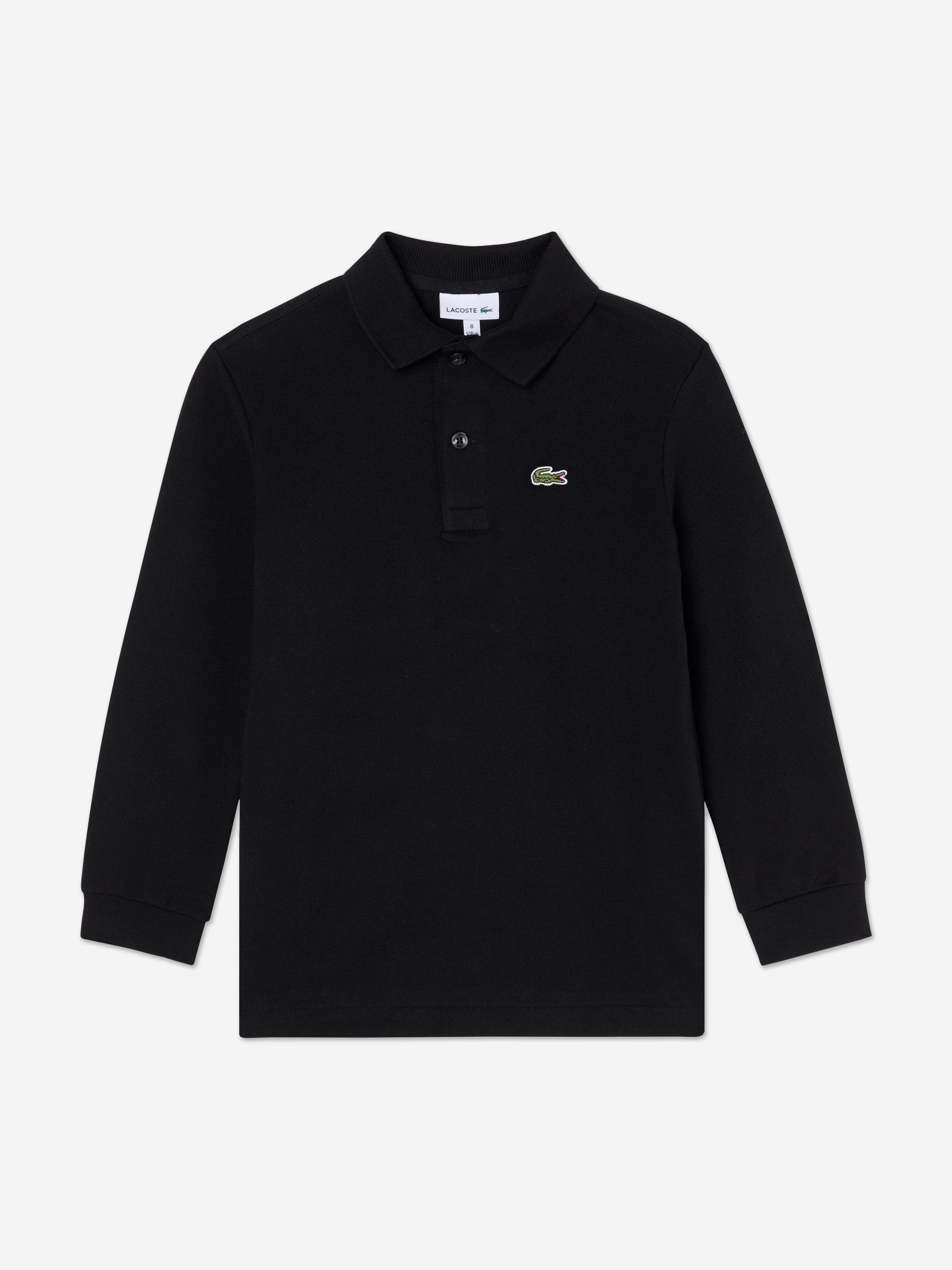 Lacoste Boys Long Sleeve Pique Polo Shirt in Black