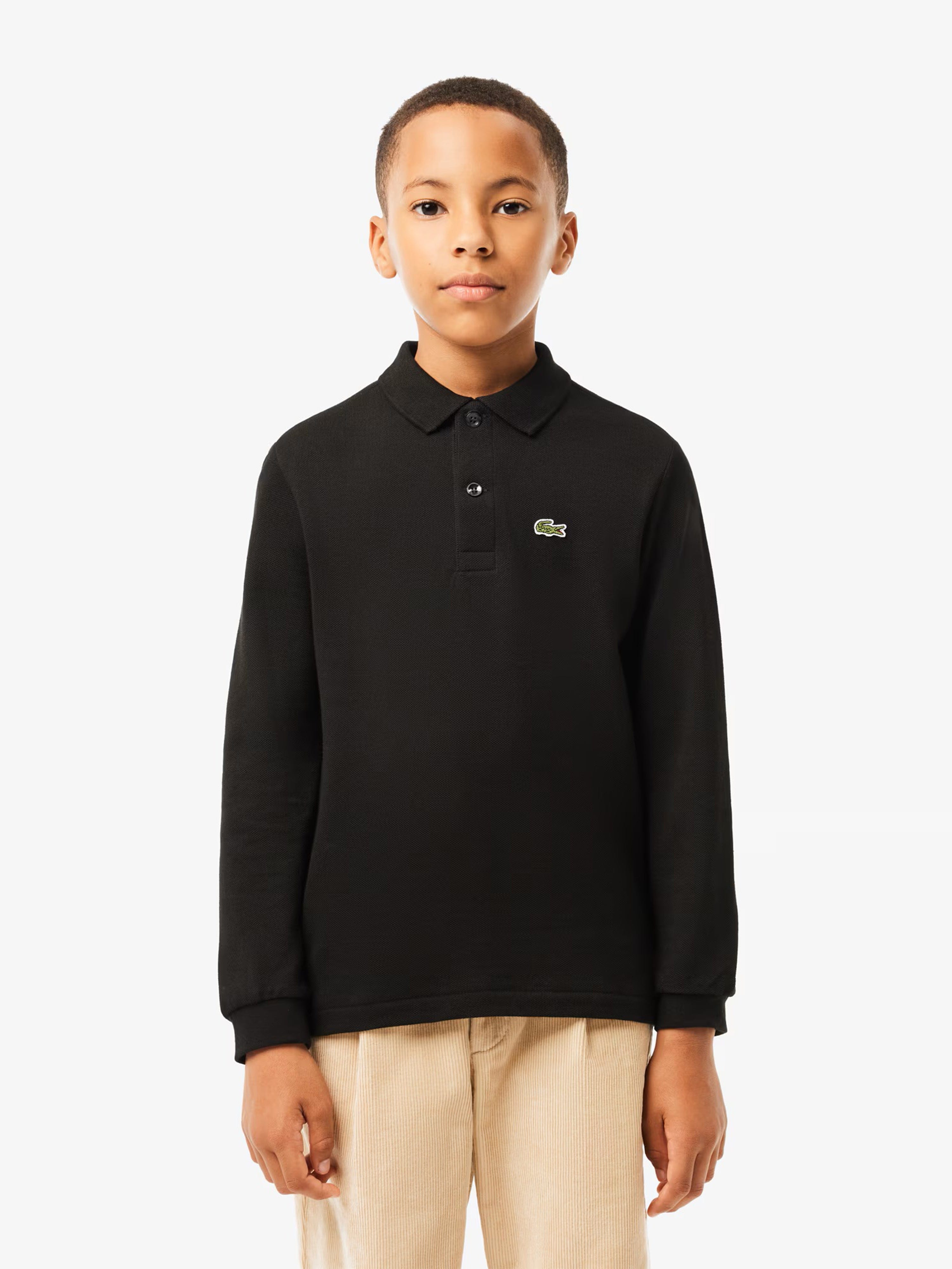 Lacoste Boys Long Sleeve Pique Polo Shirt in Black