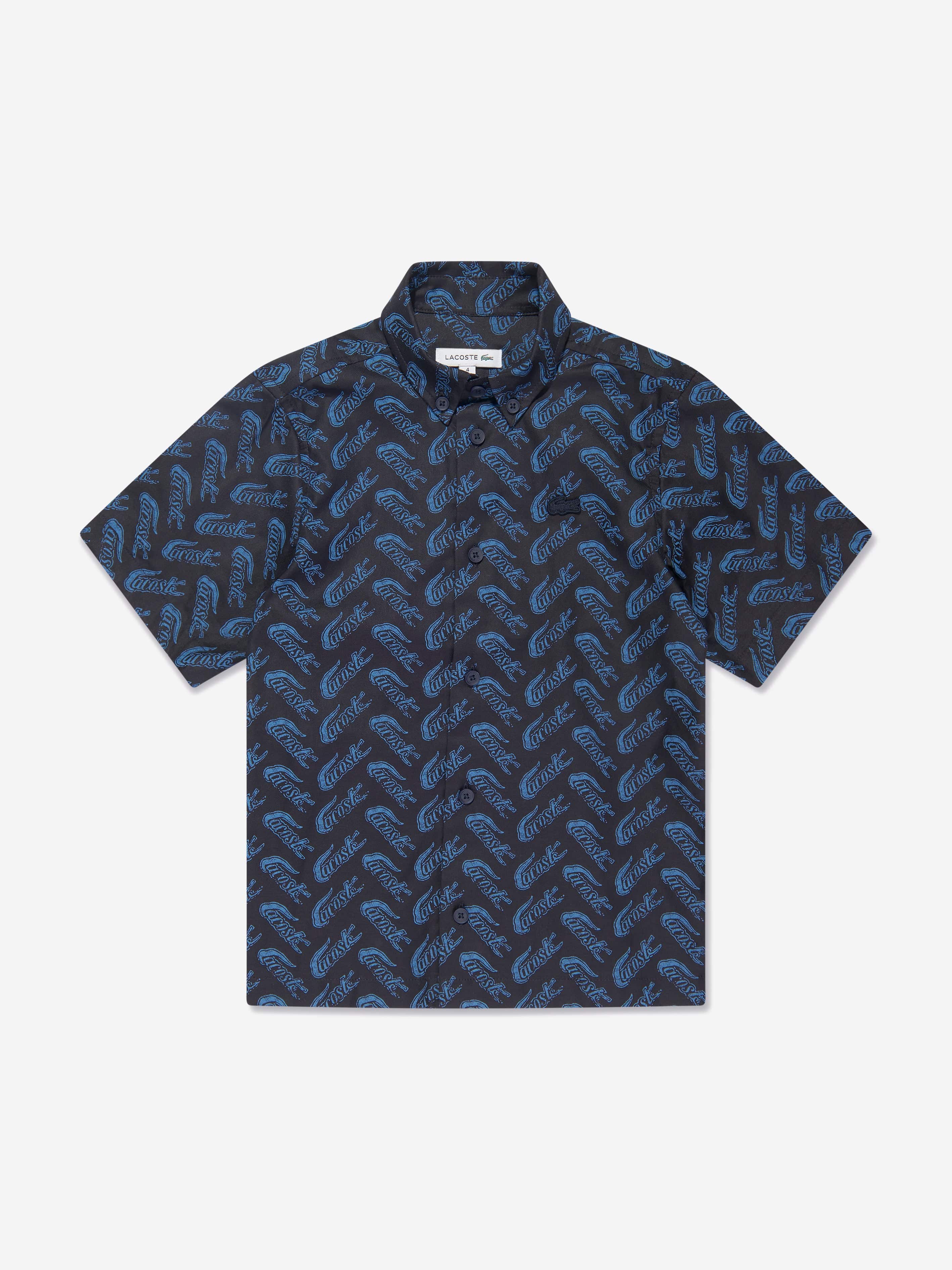 Lacoste Boys All Over Logo Shirt in Navy