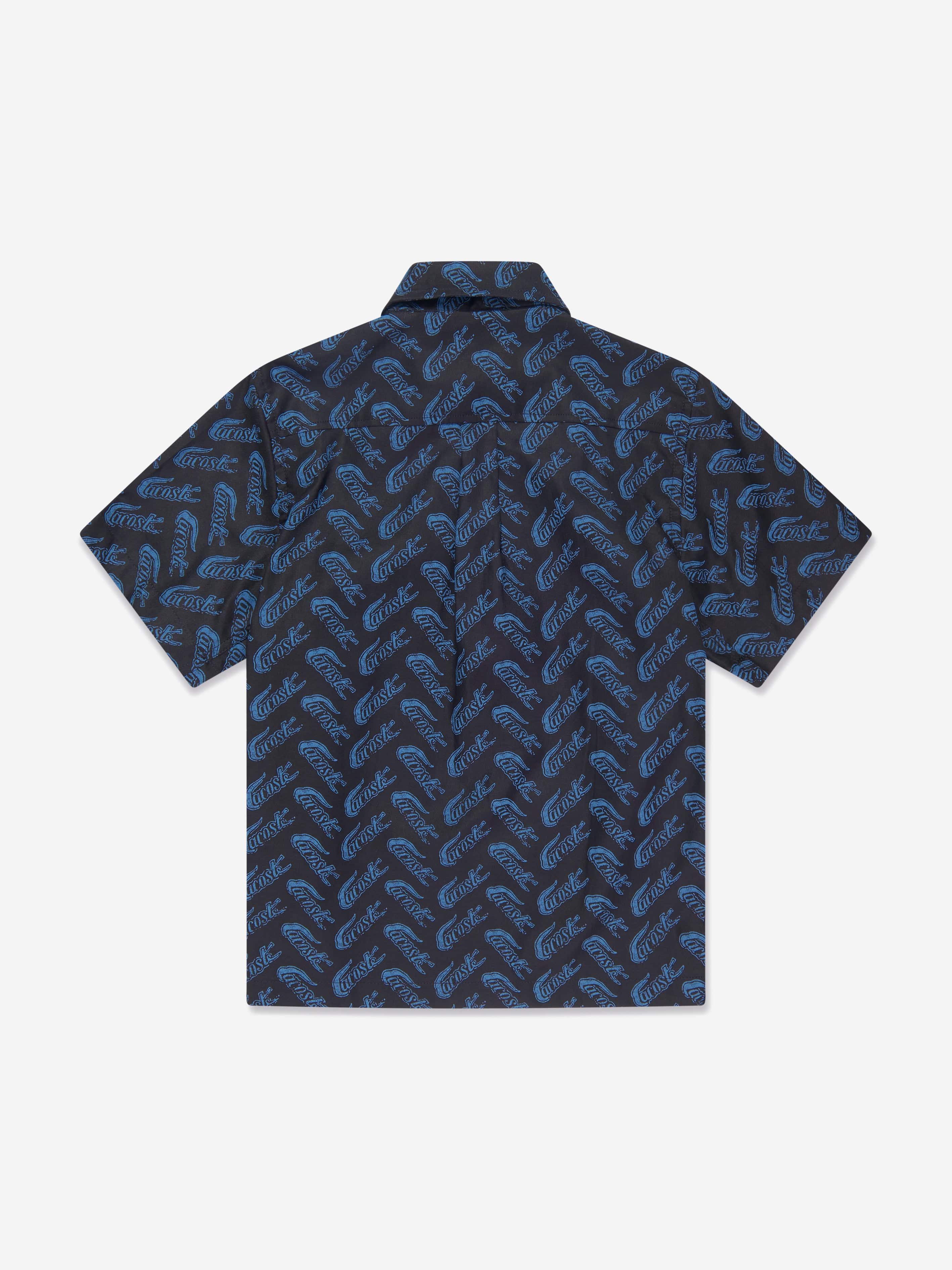 Lacoste Boys All Over Logo Shirt in Navy