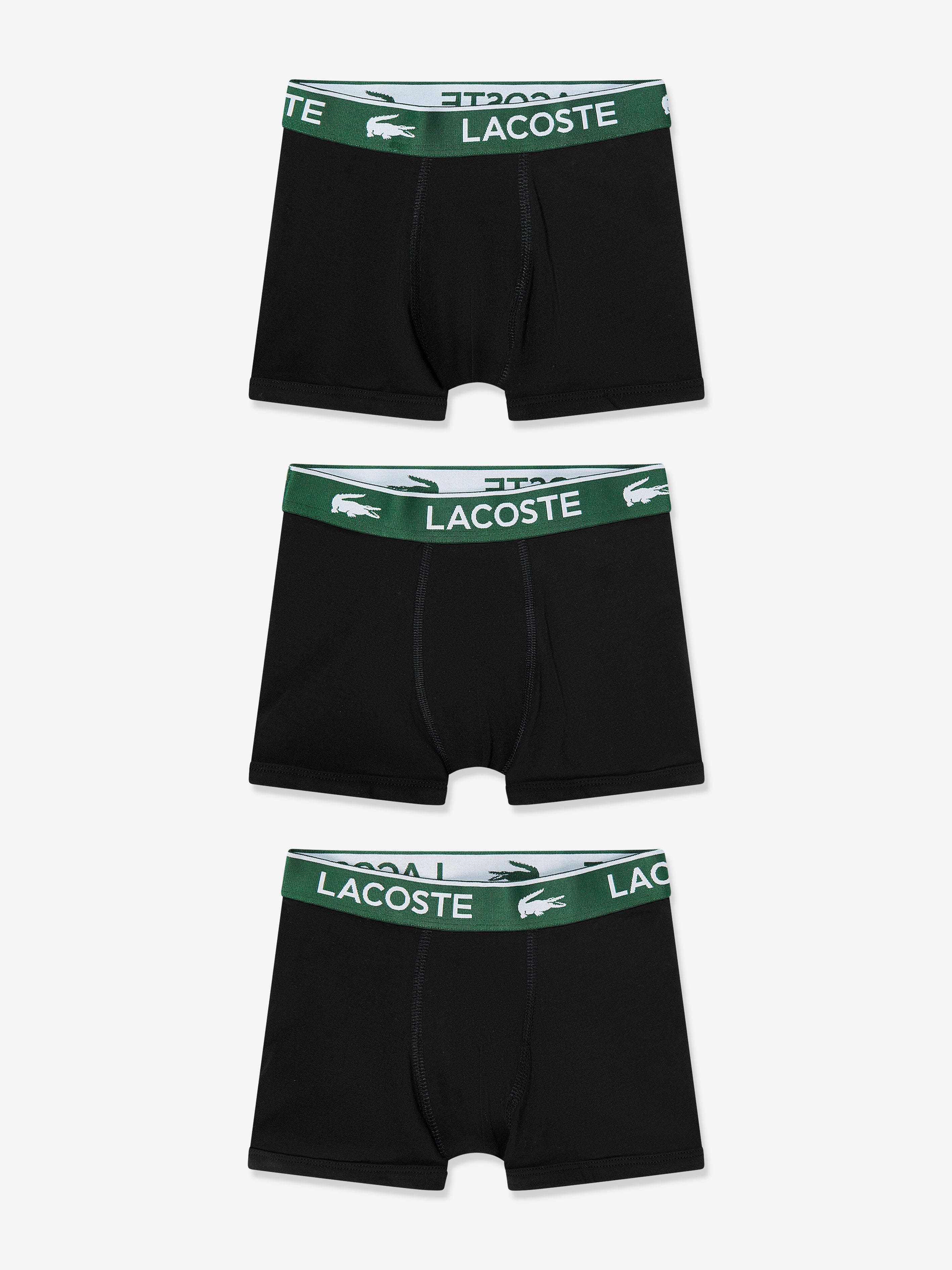 Lacoste Boys 3 Pack Solid Boxer Shorts Set in Black