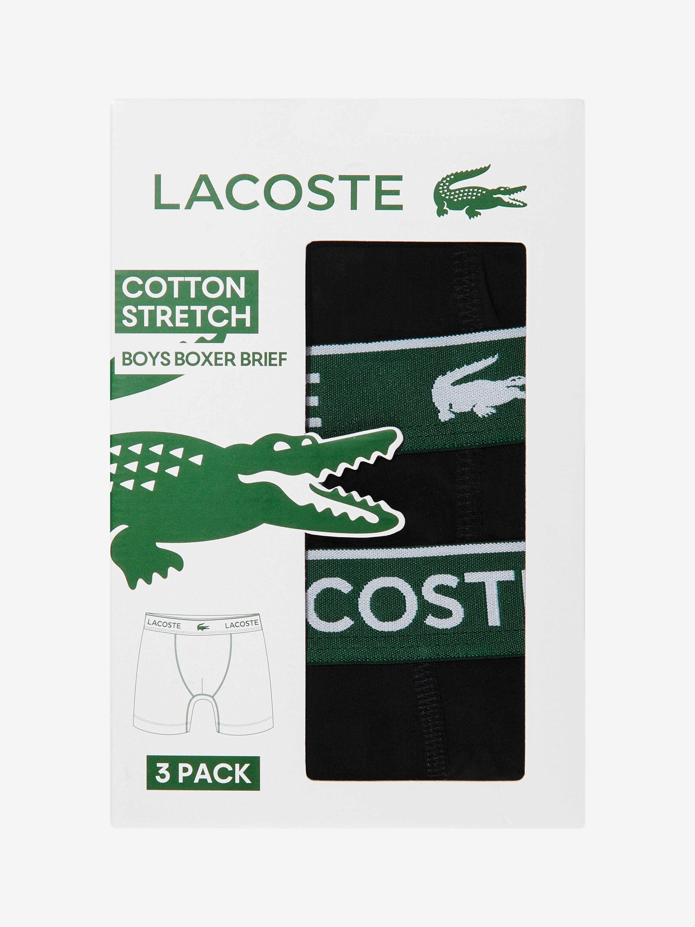 Lacoste Boys 3 Pack Solid Boxer Shorts Set in Black