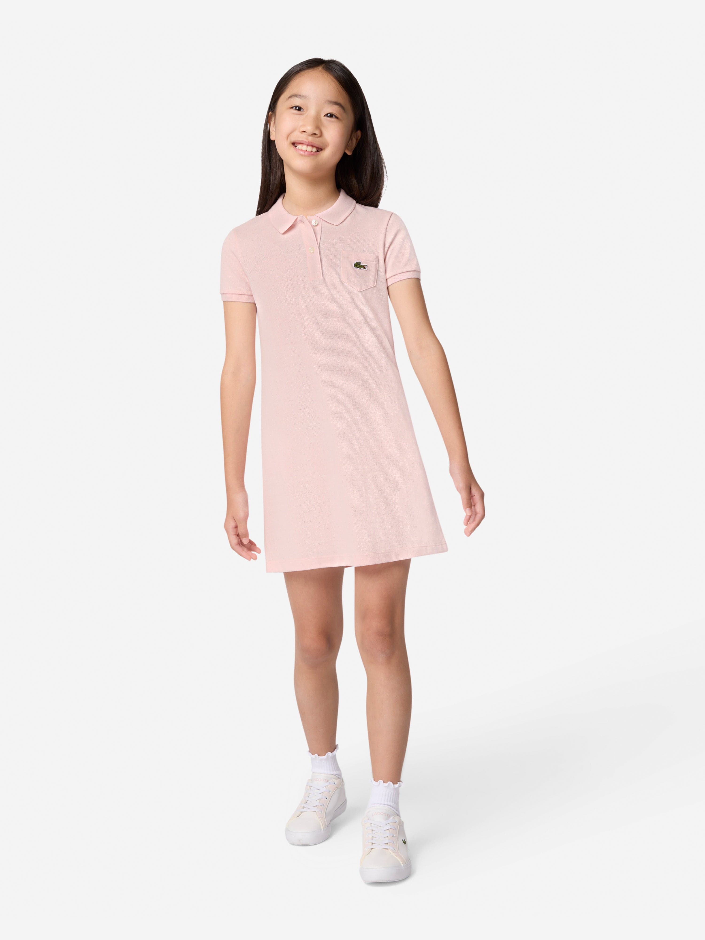 Lacoste Girls Pique Polo Dress in Pink