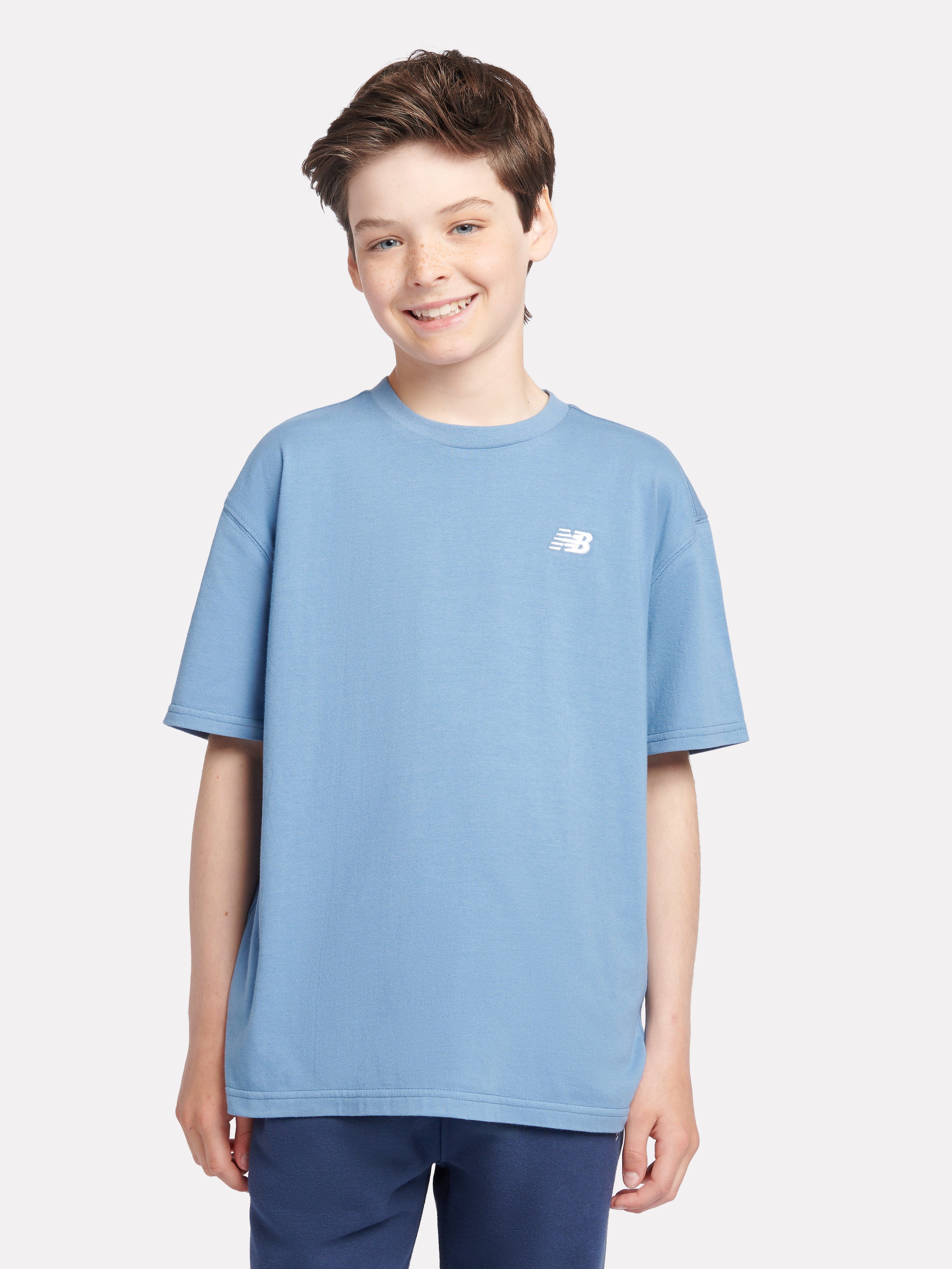 New Balance Boys Jersey Small Logo T-Shirt in Blue