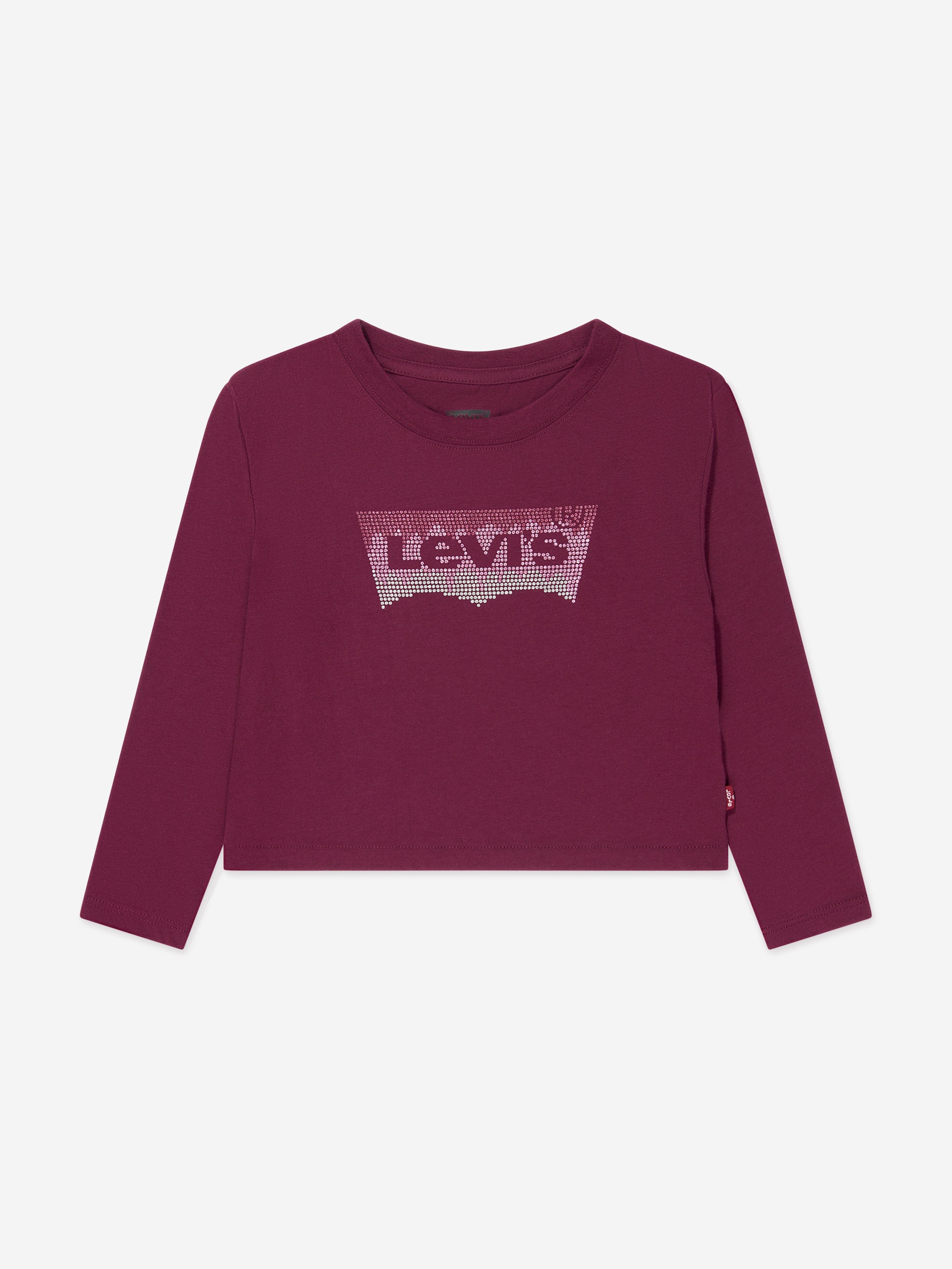 Levi's Wear Girls Long Sleeve Glitter Logo T-Shirt in Red