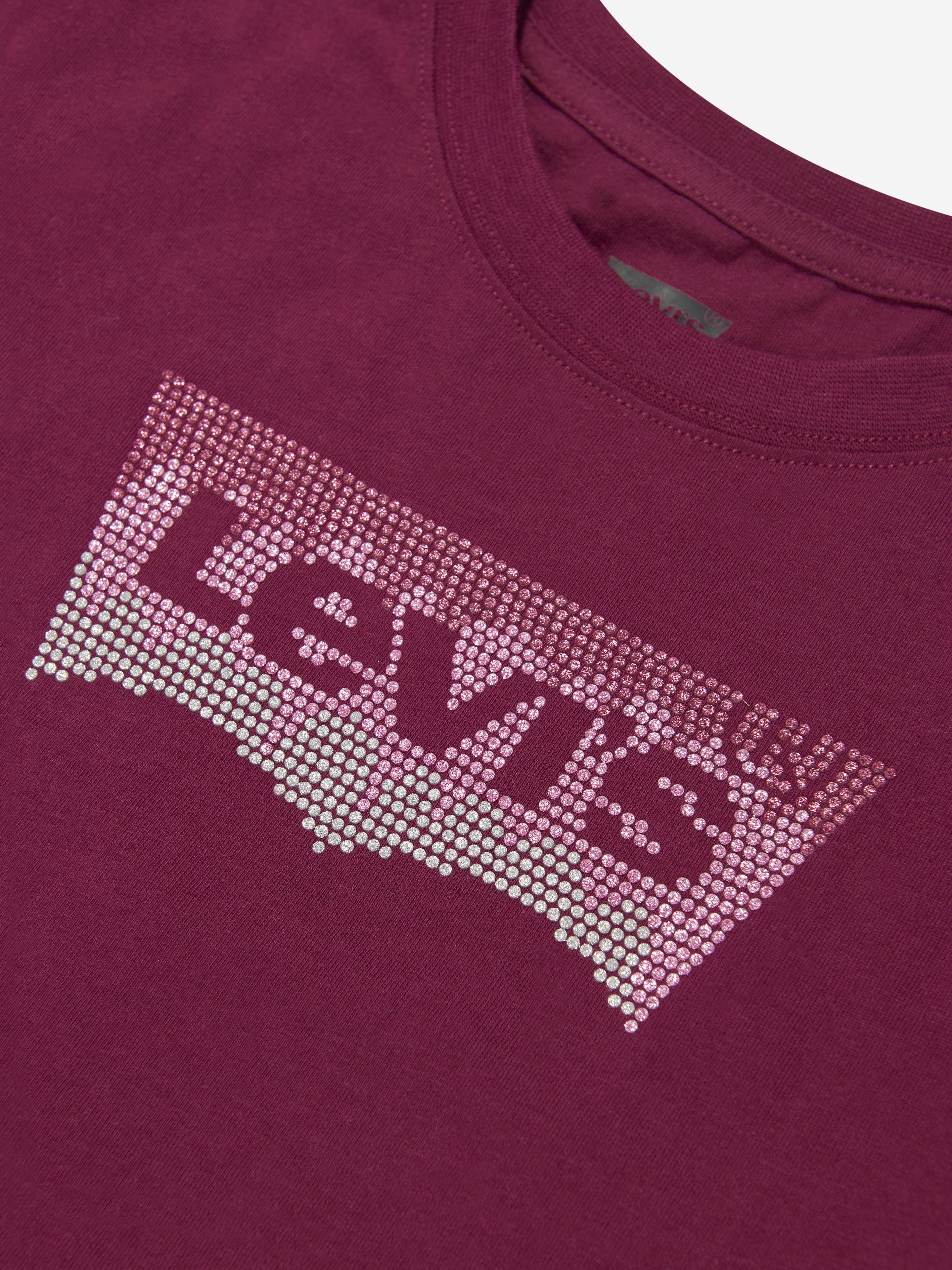 Levi's Wear Girls Long Sleeve Glitter Logo T-Shirt in Red