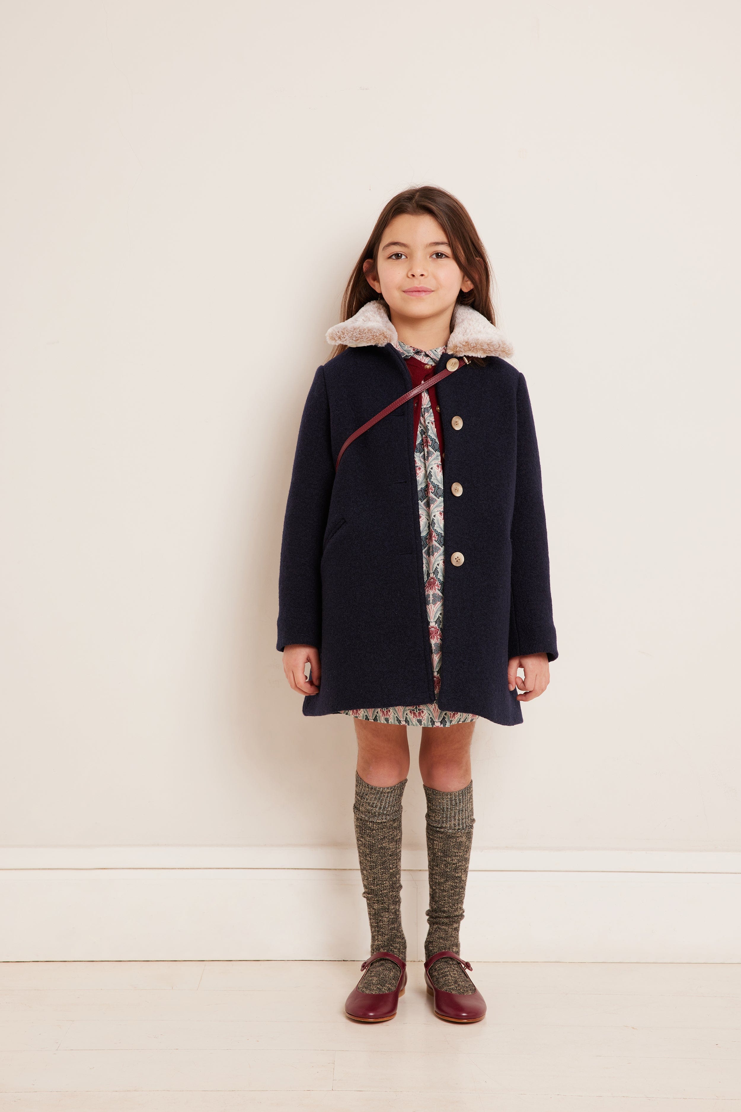 Bonpoint Girls Temaggie Wool Coat in Navy