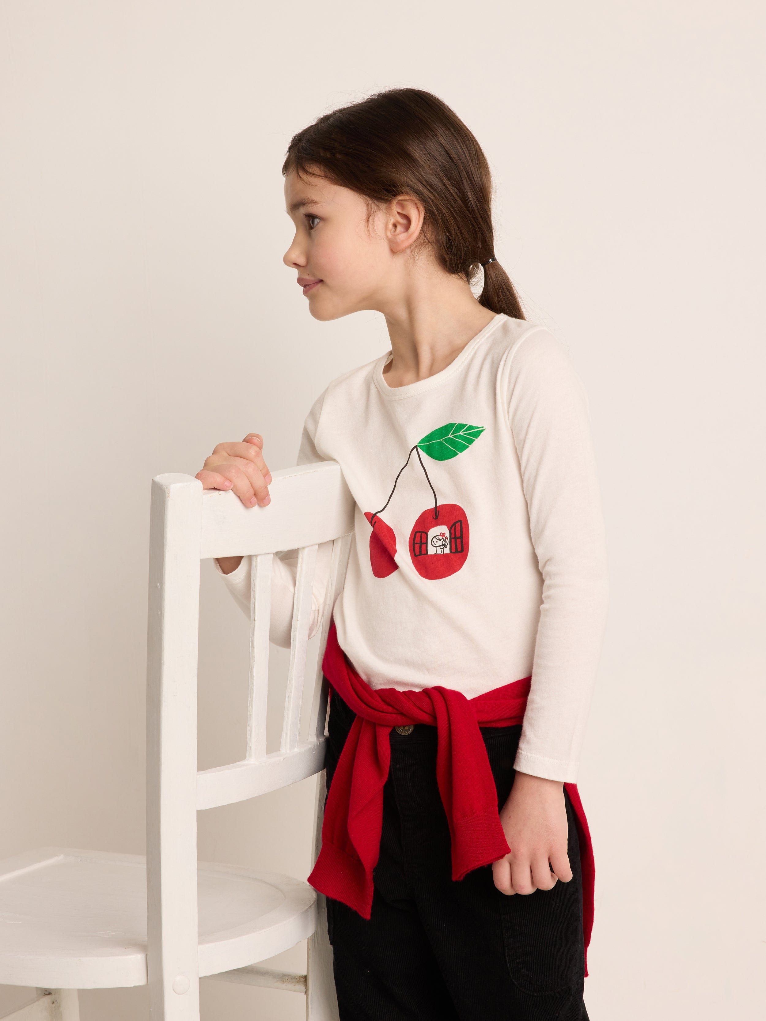 Bonpoint Girls Tidjiane Long Sleeve T-Shirt in Ivory