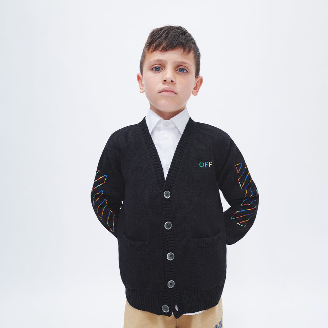 Off-White Boys Arrow Rainbow Logo Cardigan in Black