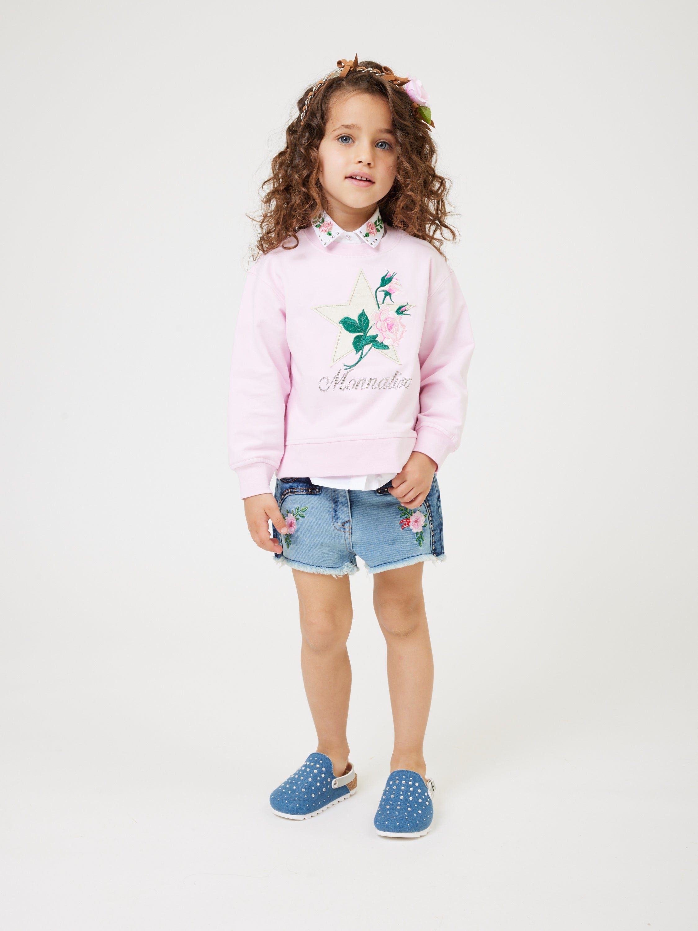 Monnalisa Girls Rose Star Sweatshirt in Pink