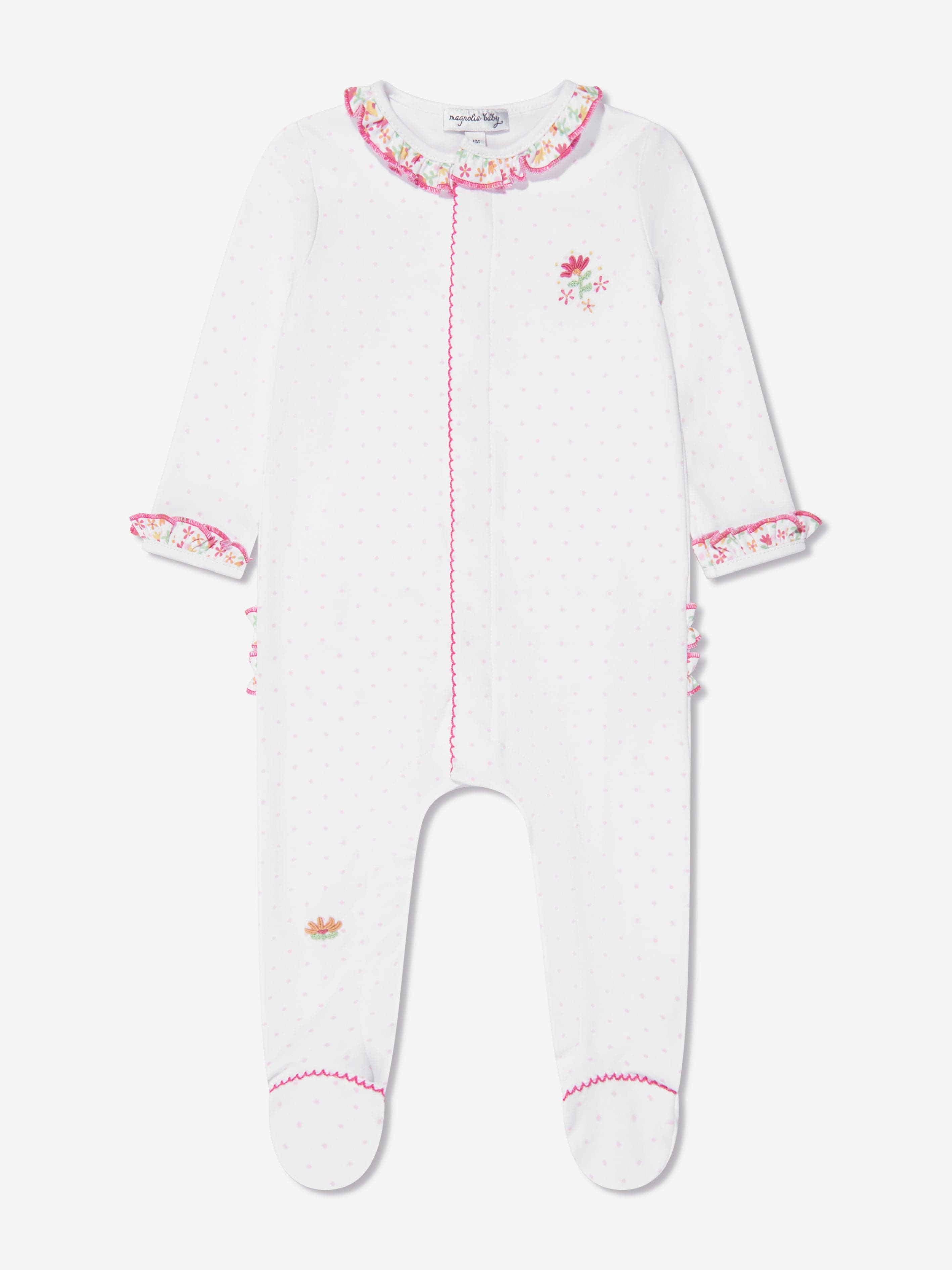 Magnolia Baby Baby Girls Embroidered Ruffle Babygrow in White