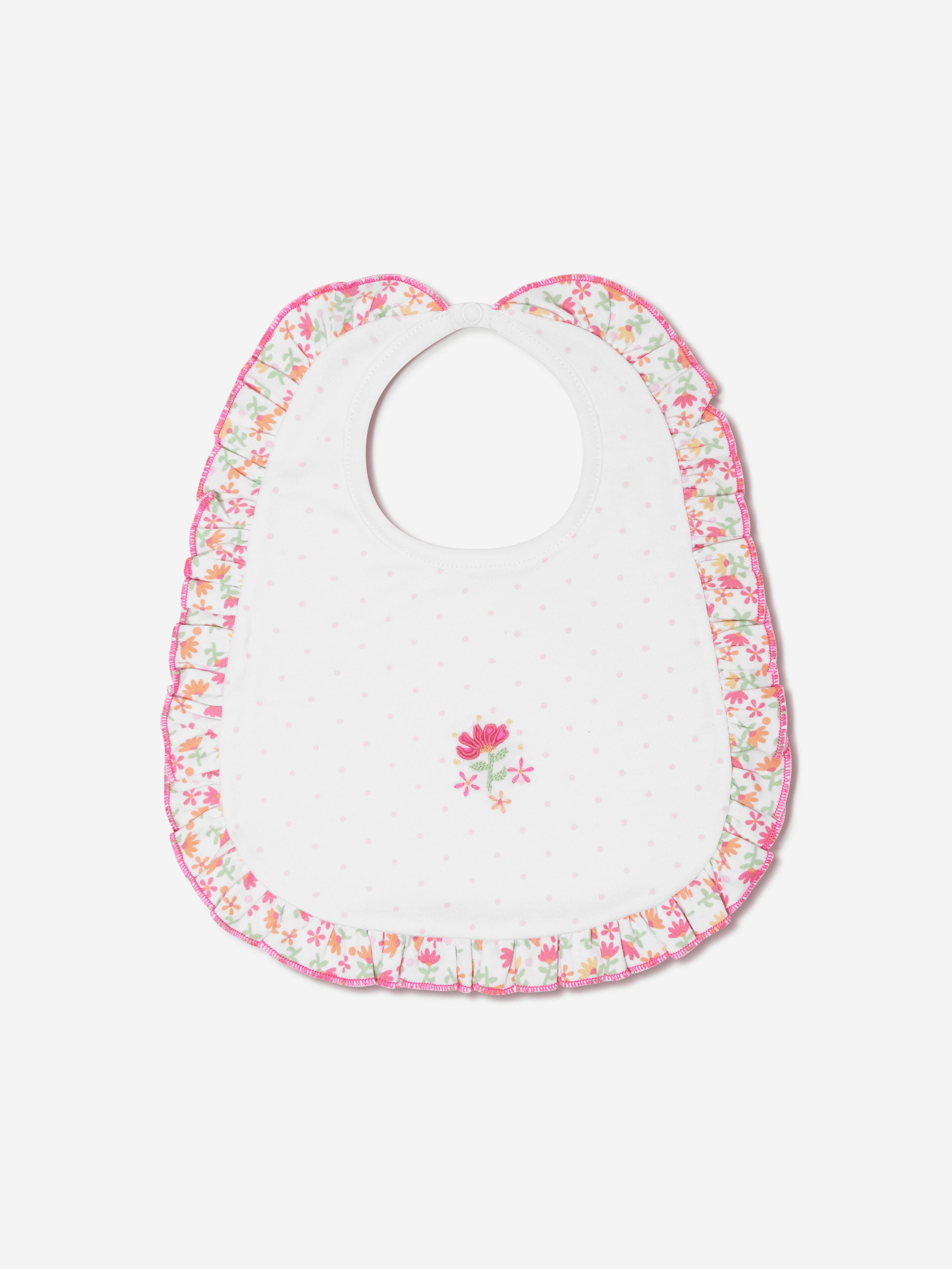 Magnolia Baby Baby Girls Embroidered Ruffle Bib in White