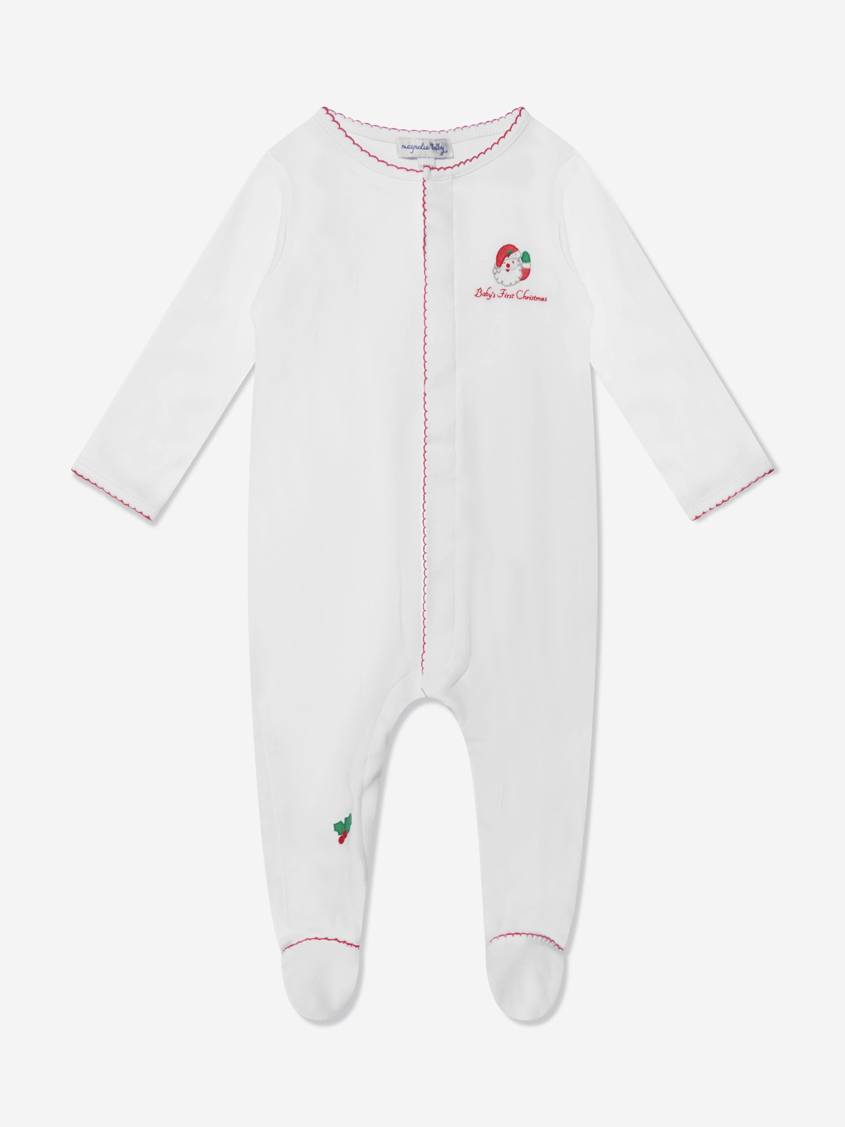 Magnolia Baby Baby Winking Santa Embroidered Babygrow in White