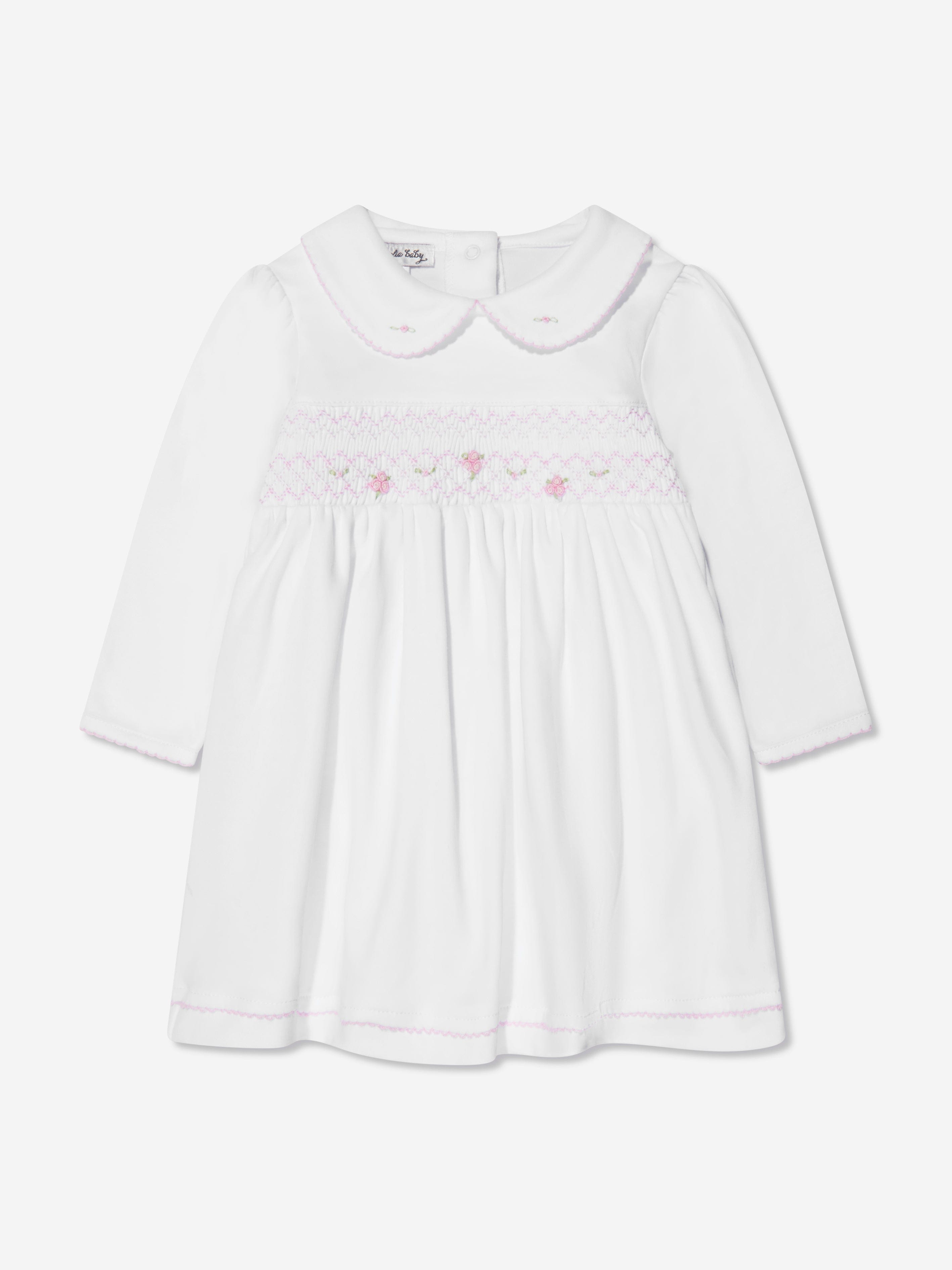 Magnolia Baby Baby Girls Smocked Collared Dress in White