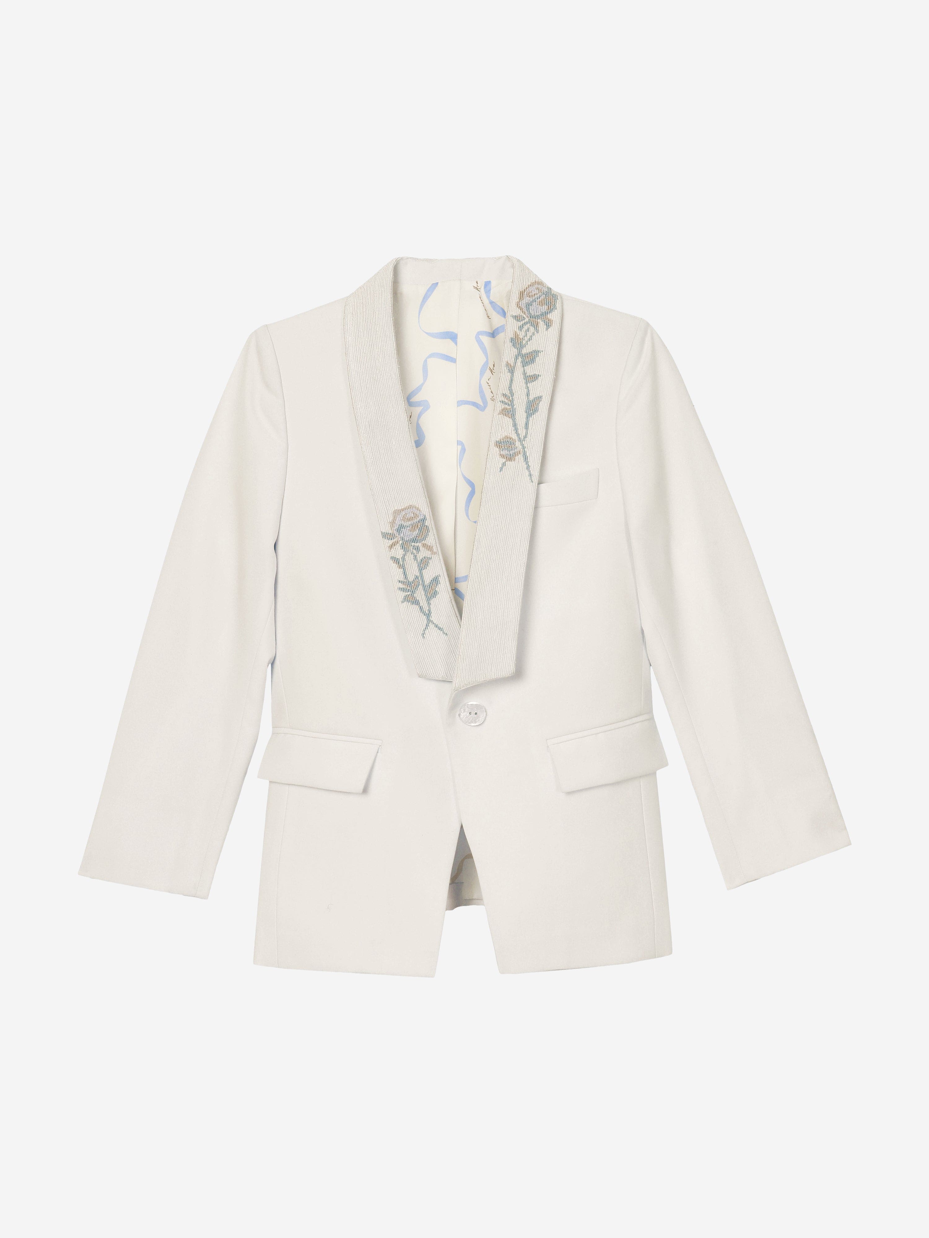 Boys Floral Lapel Noel Blazer in Ivory