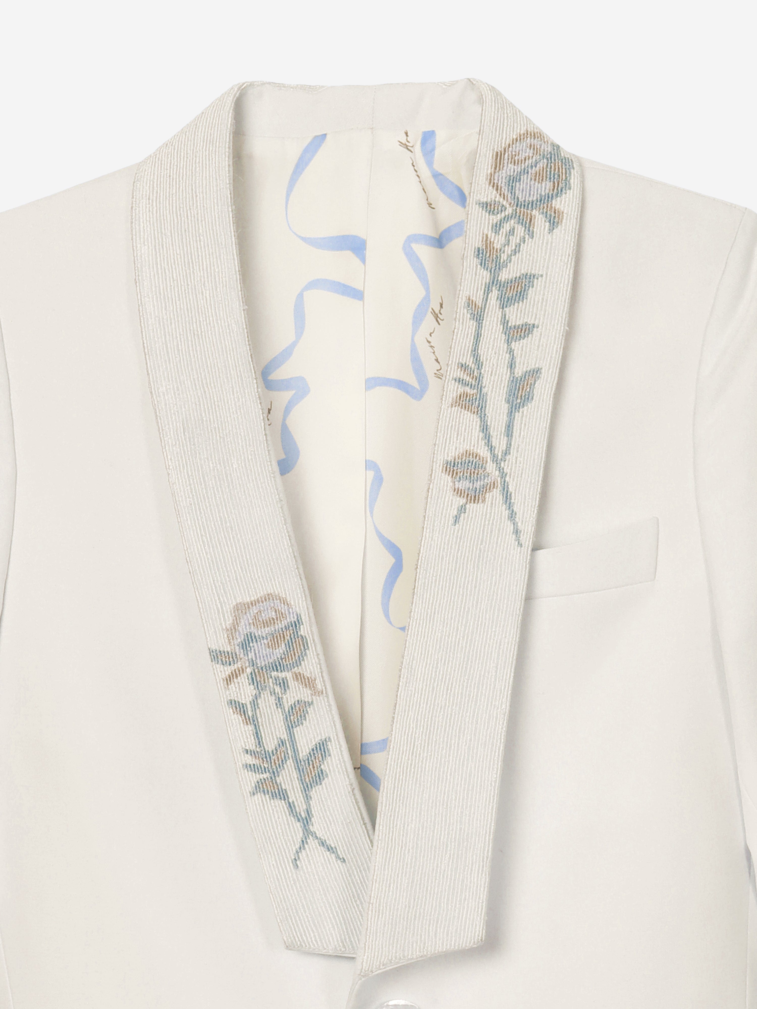 Boys Floral Lapel Noel Blazer in Ivory