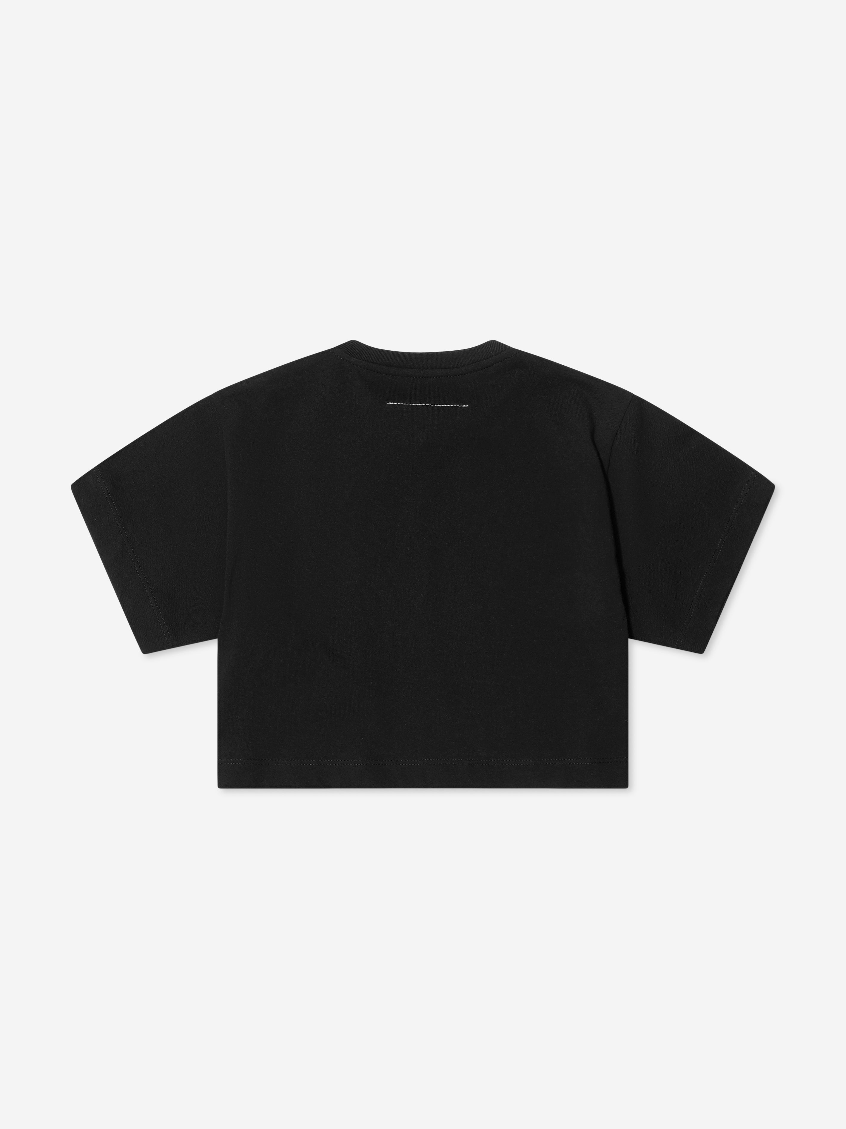 MM6 Maison Margiela Kids Cropped Logo Print T-Shirt In Black