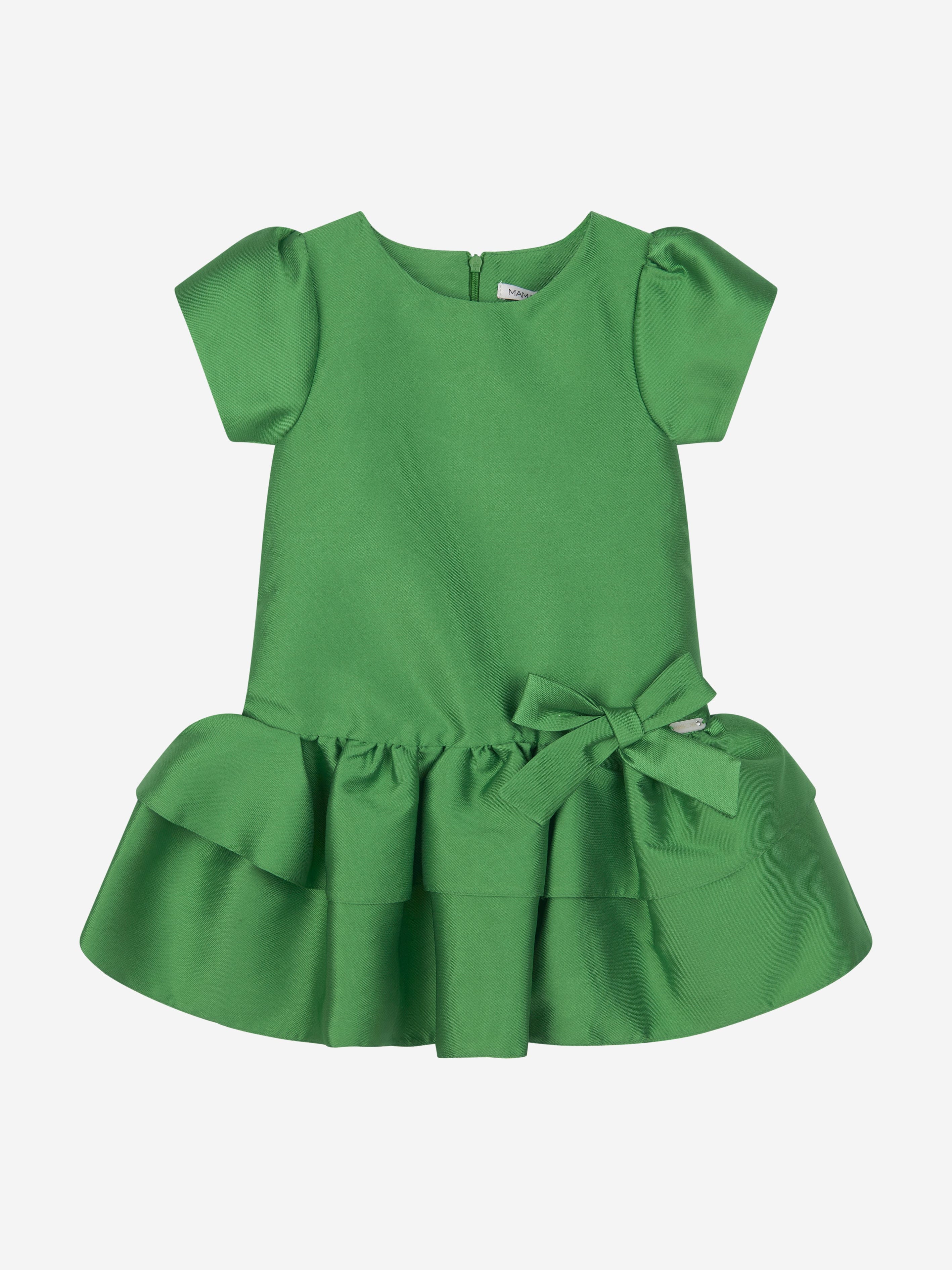 Mama Luma Girls Layered Bow Dress in Green