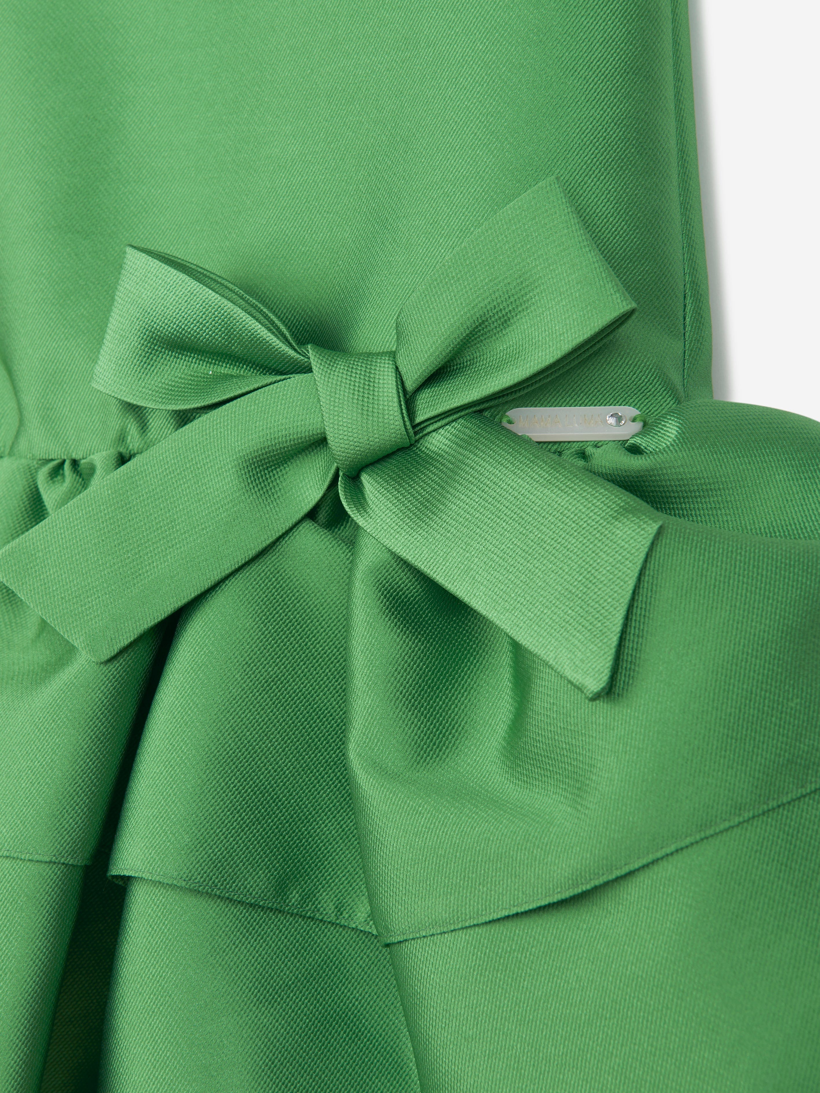 Mama Luma Girls Layered Bow Dress in Green