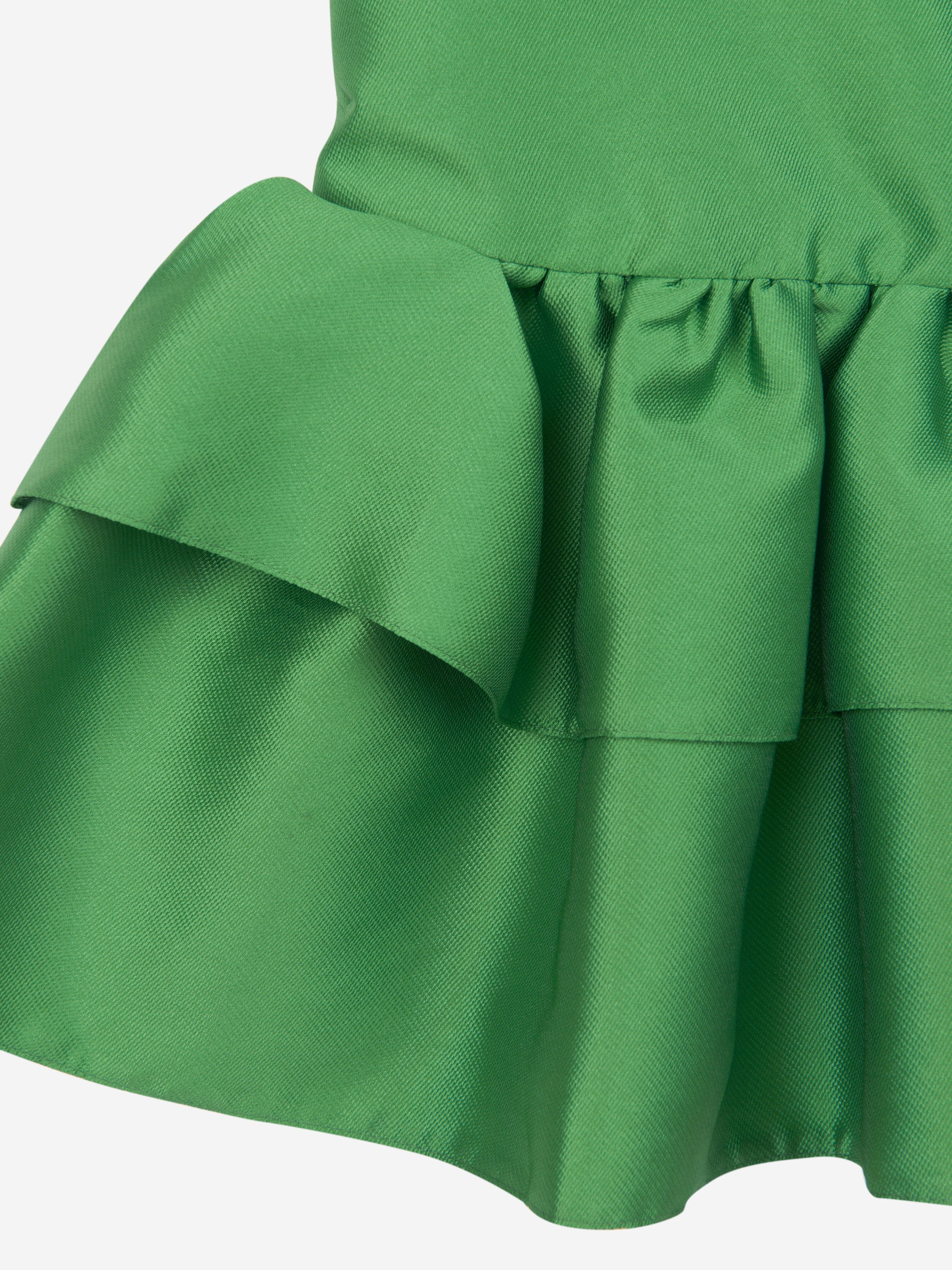 Mama Luma Girls Layered Bow Dress in Green