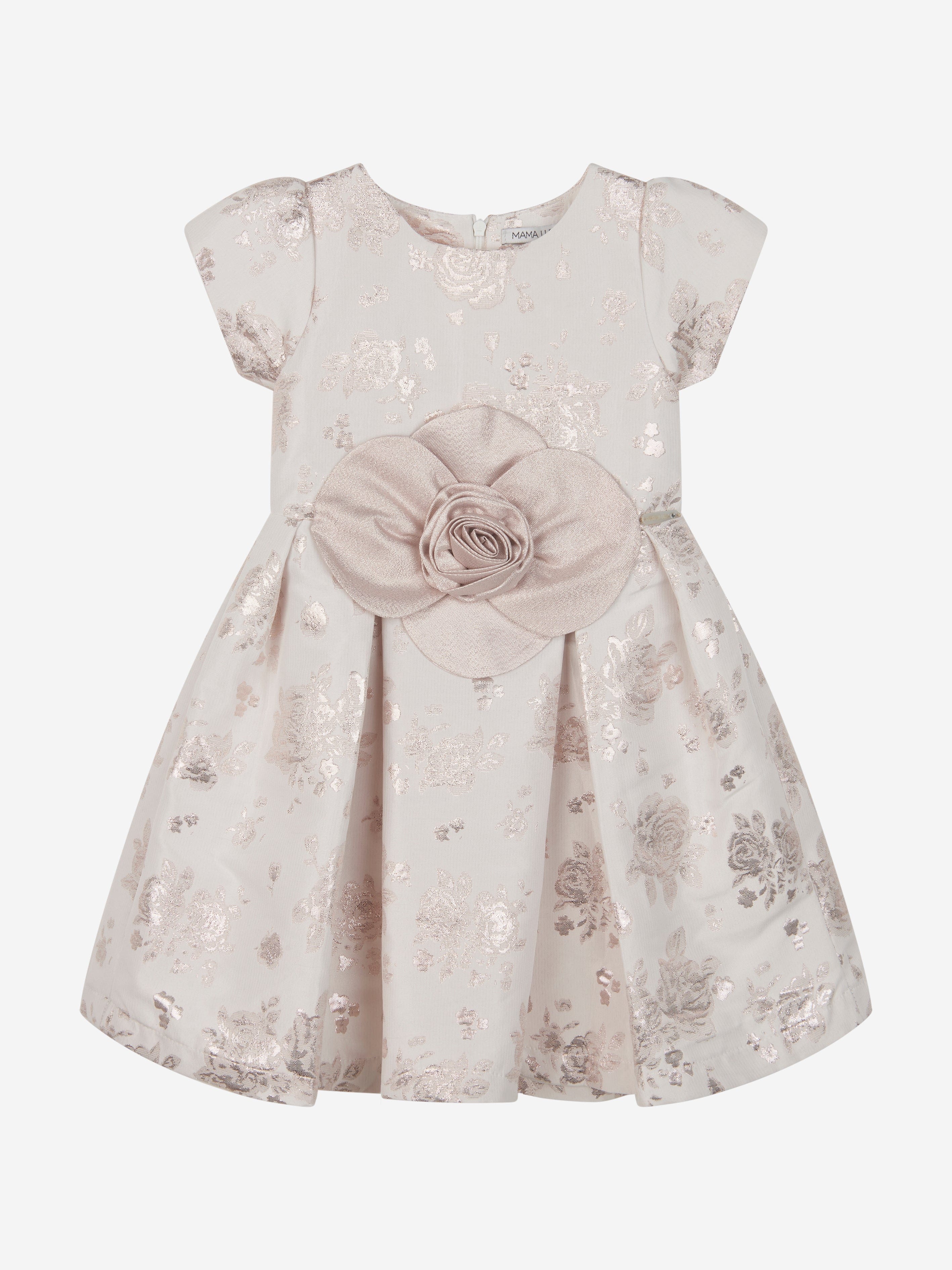 Mama Luma Girls Jacquard Occasion Dress in Gold