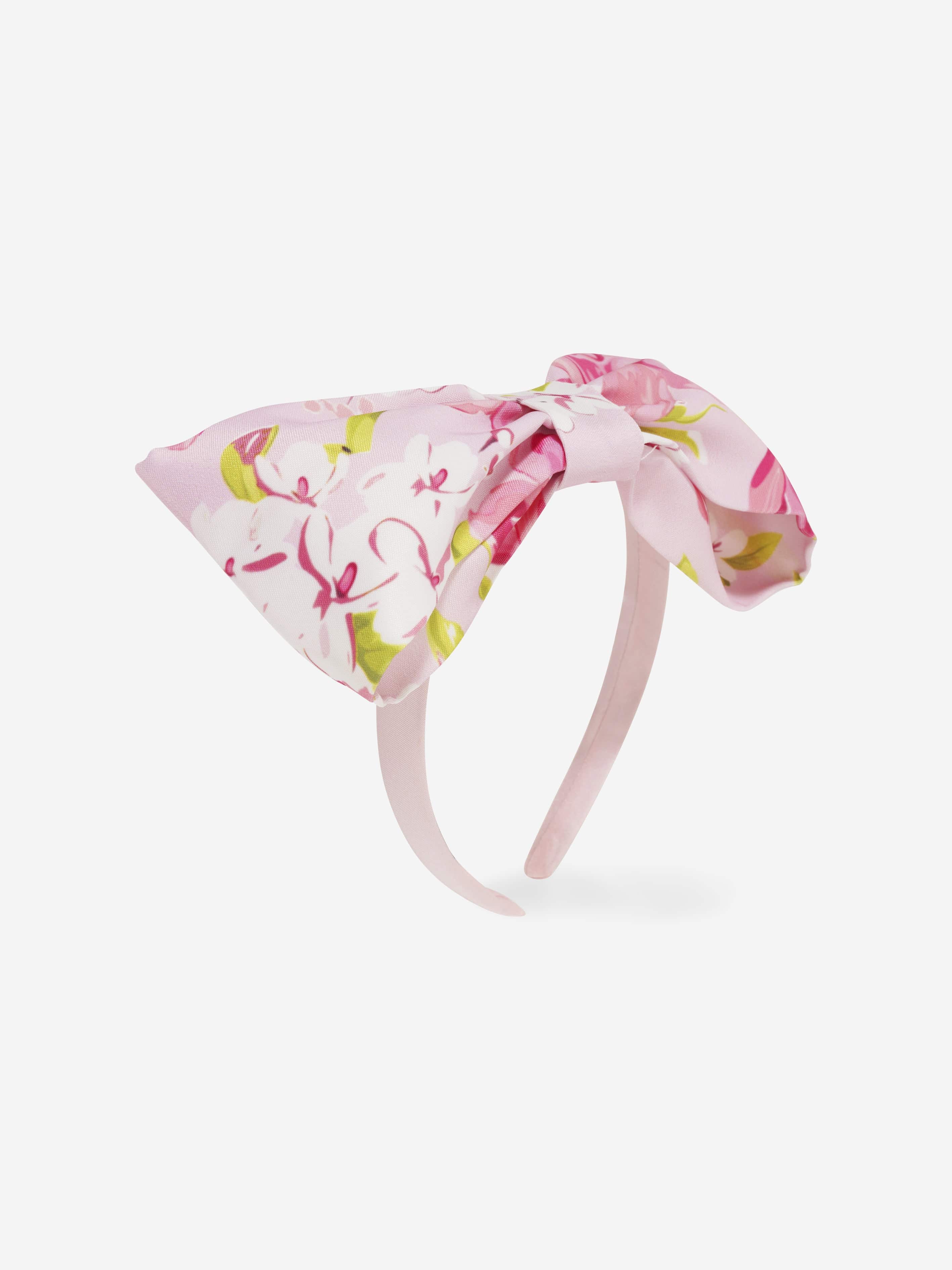 Mama Luma Girls Floral Bow Headband in Pink