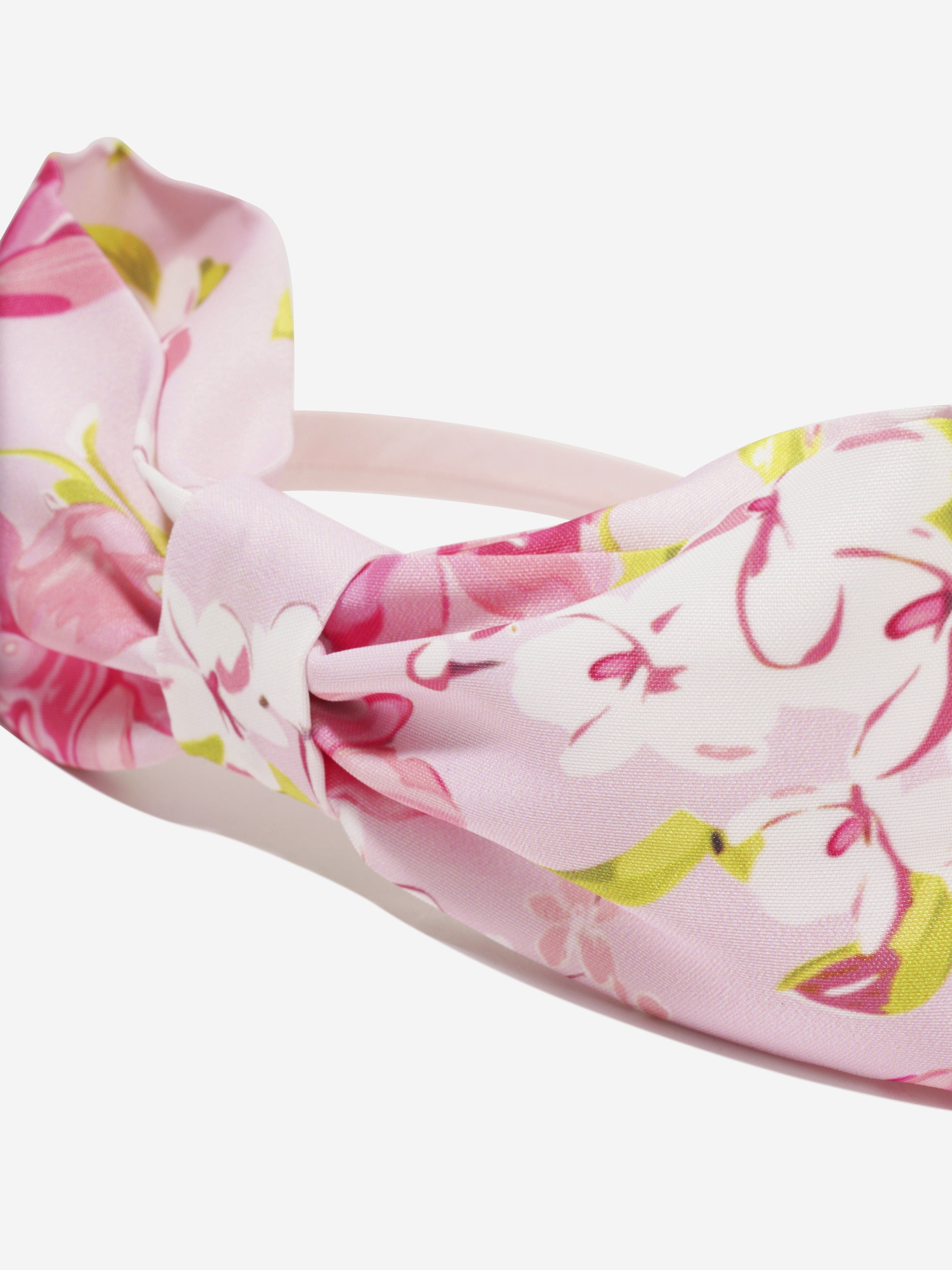 Mama Luma Girls Floral Bow Headband in Pink