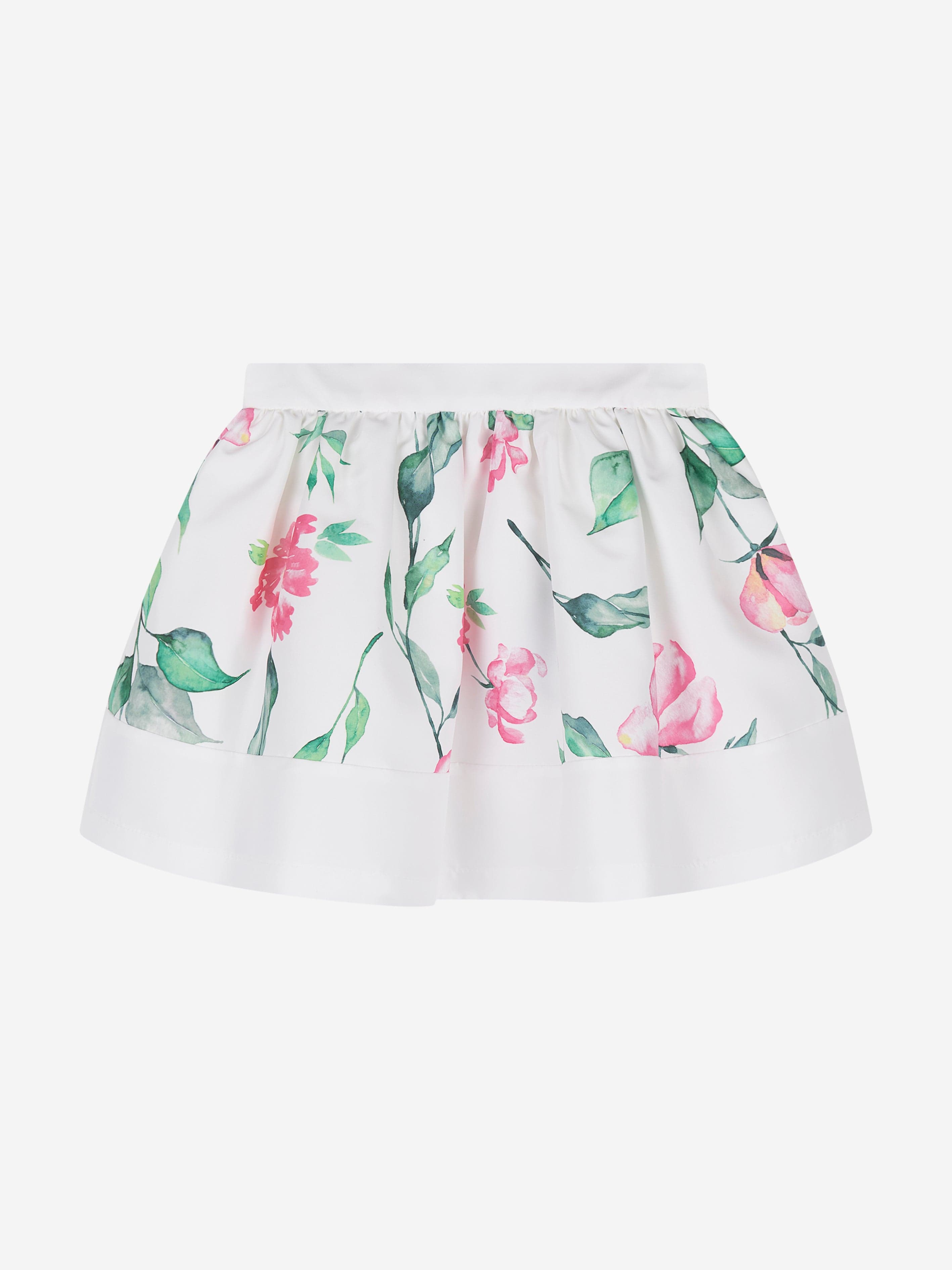 Mama Luma Girls Flower Print Skirt in Ivory