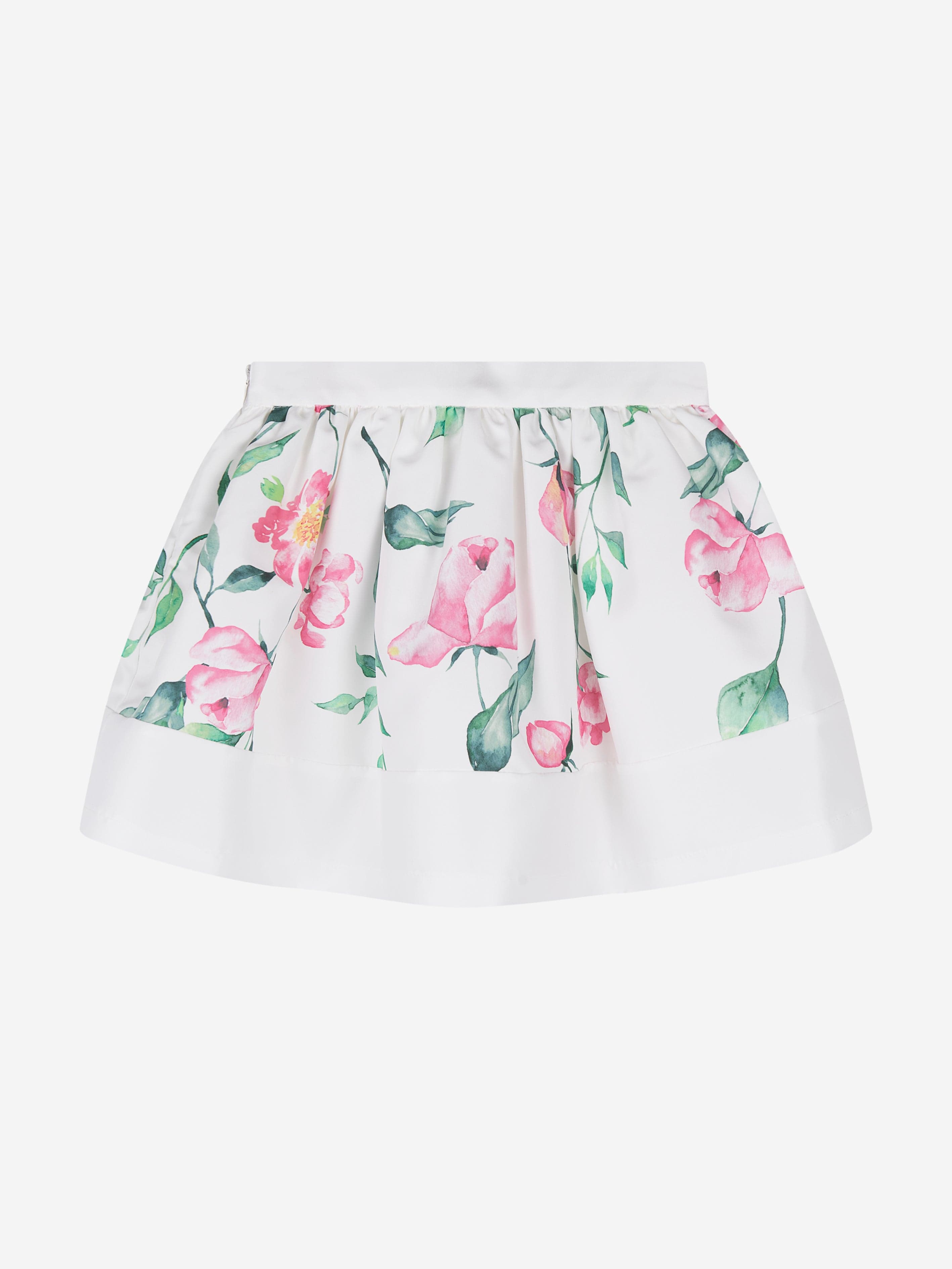 Mama Luma Girls Flower Print Skirt in Ivory