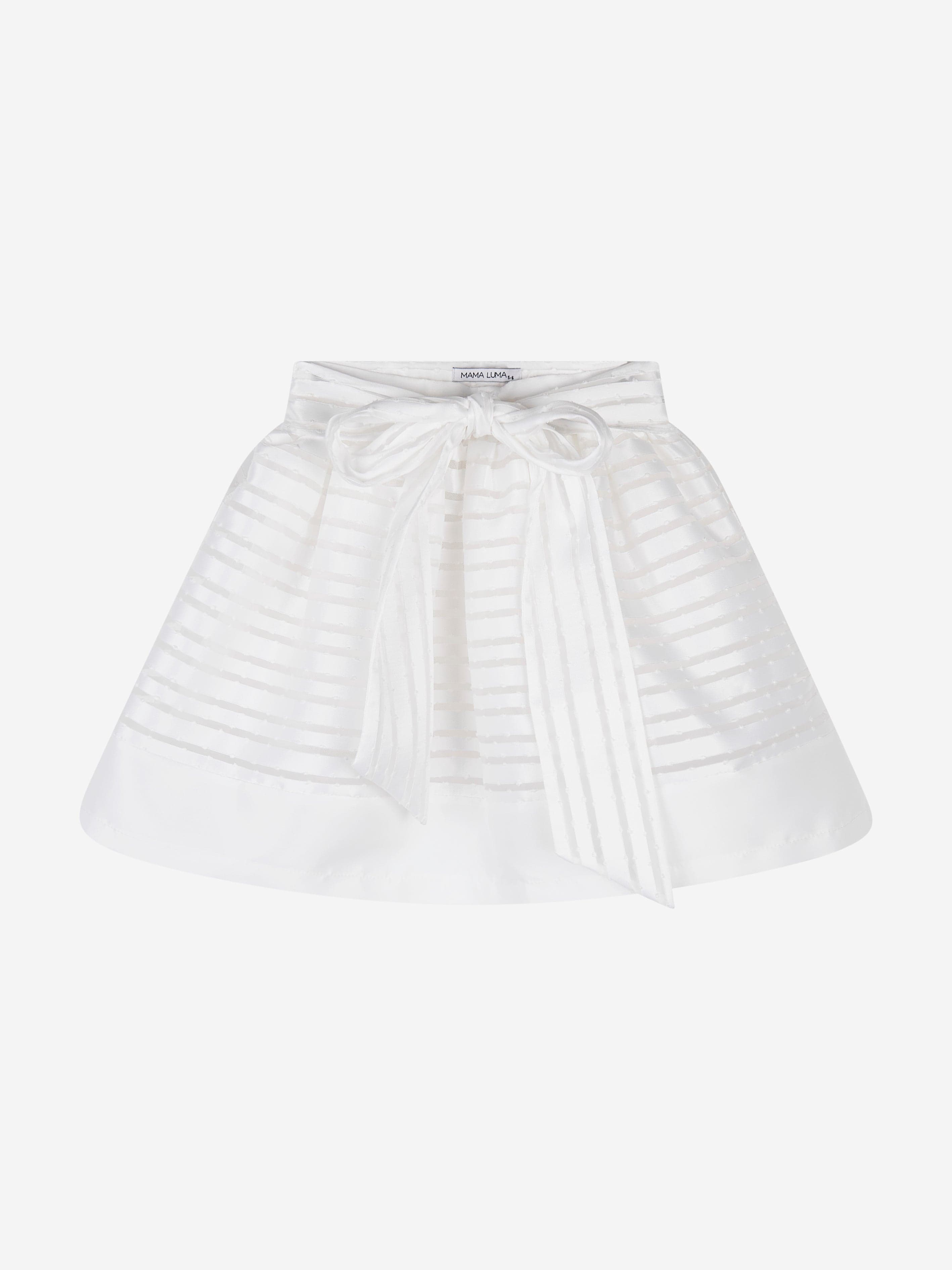 Mama Luma Girls Organza Striped Bow Skirt in White