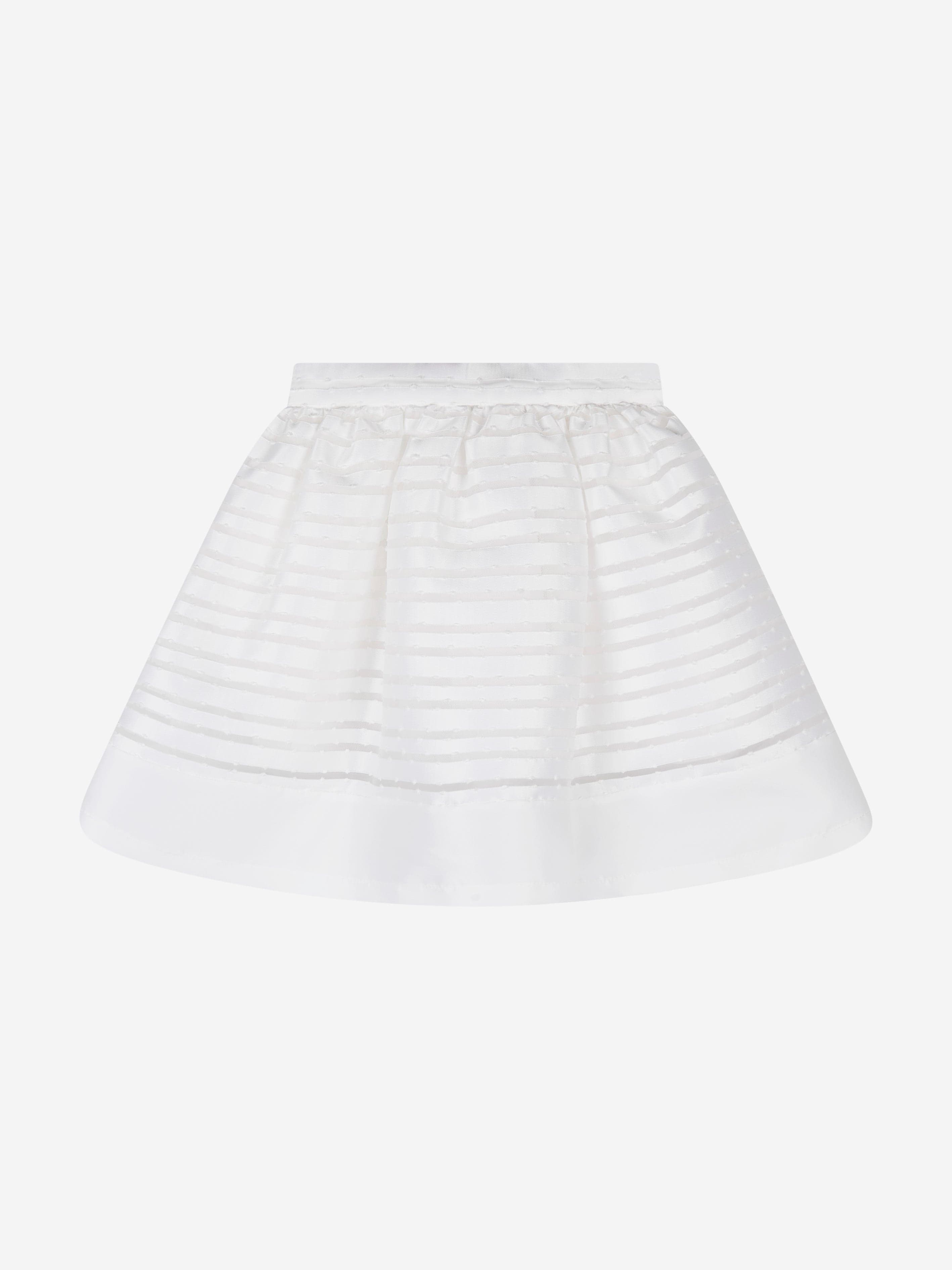 Mama Luma Girls Organza Striped Bow Skirt in White