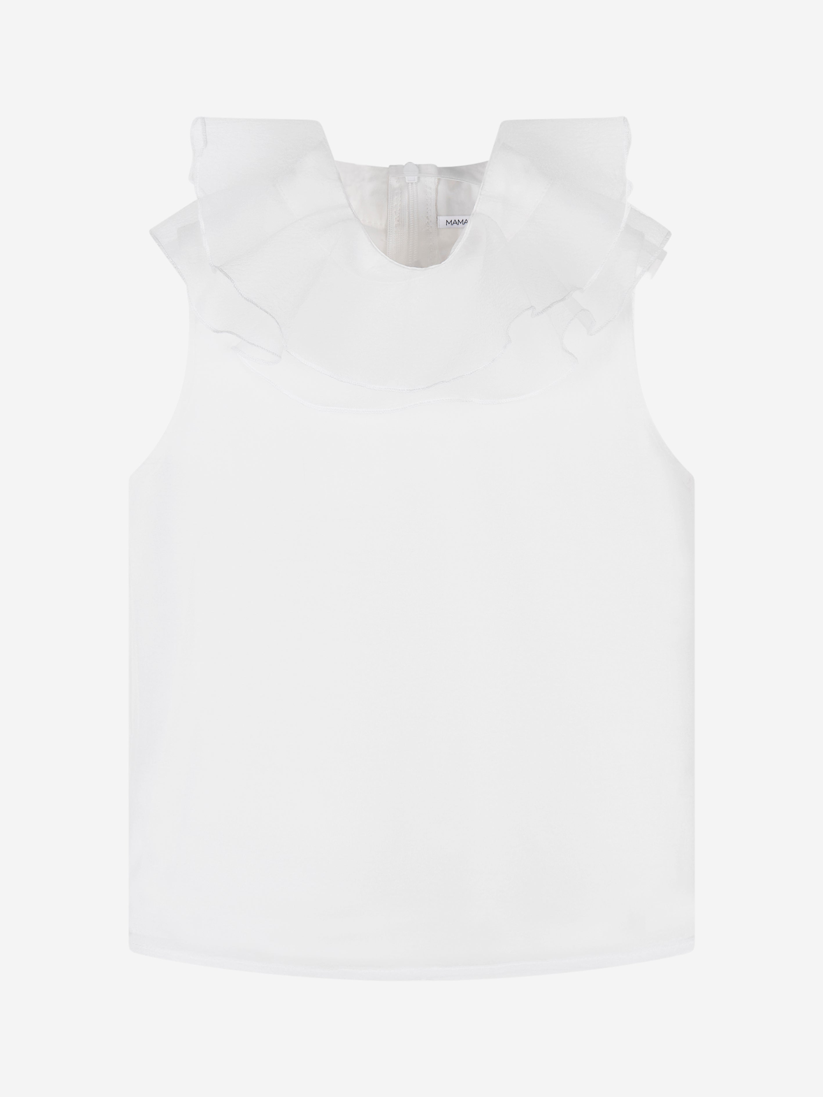 Mama Luma Girls Organza Ruffle Neck Blouse in White