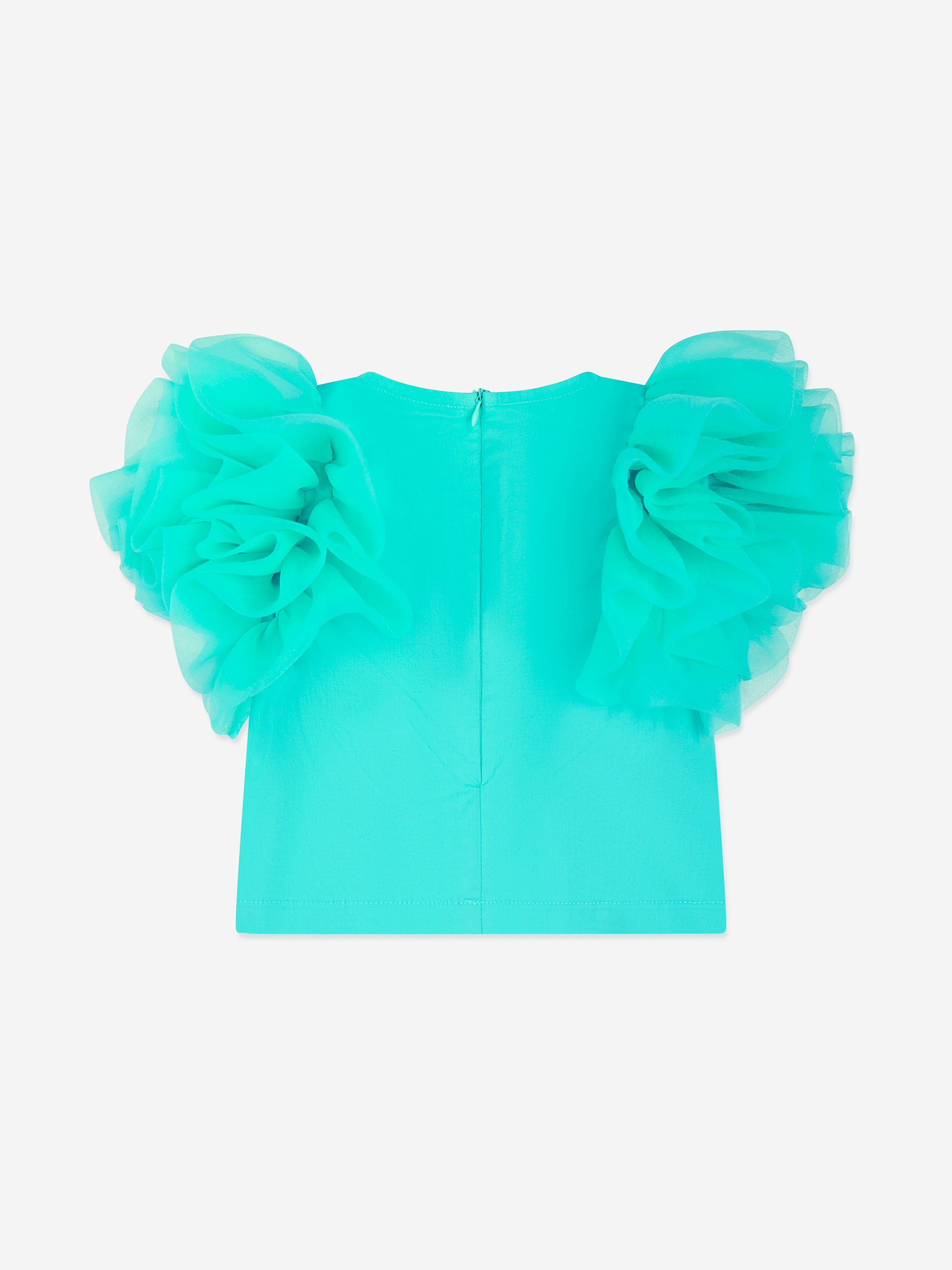 Mama Luma Girls Organza Flared Shoulder Blouse in Green